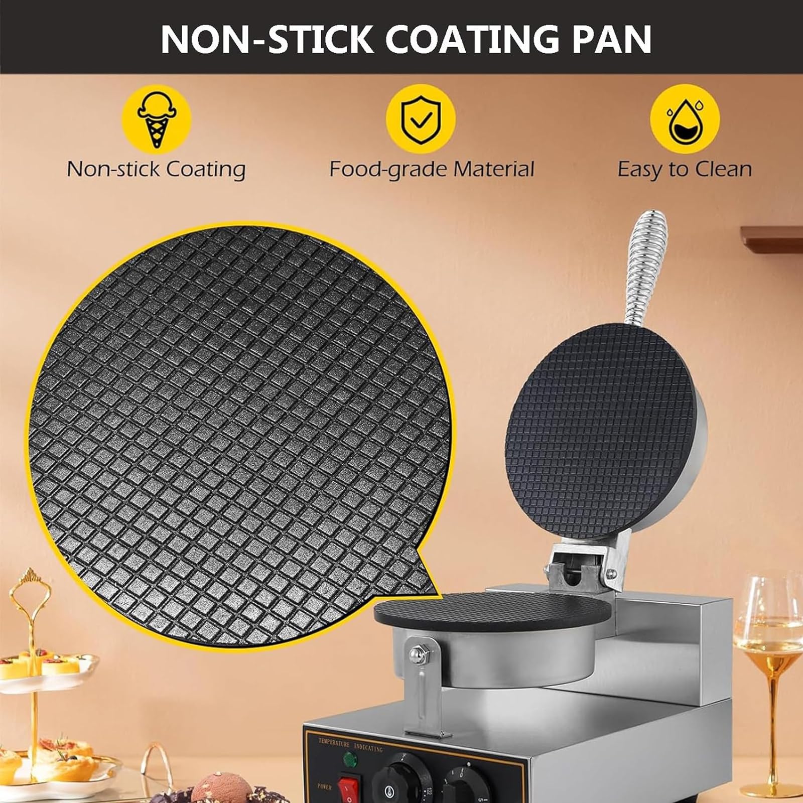 Máquina Profesional Para Hacer Conos De Gofre, Gofrera Eléctrica Comercial Con Calentamiento Uniforme Y Placas Antiadherentes Para Conos De Helado Y Postres Single-headeggrollcrepemachine