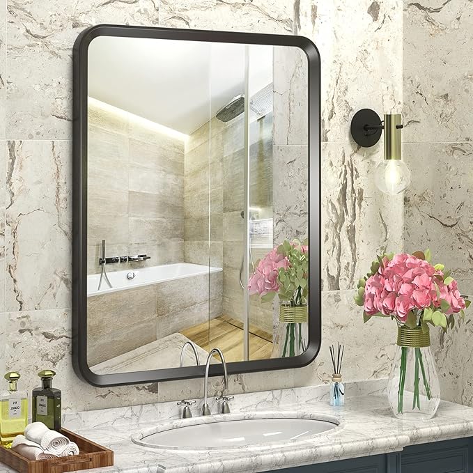 GOLOMO 16x20 Black Bathroom Mirror, Black Matte Metal