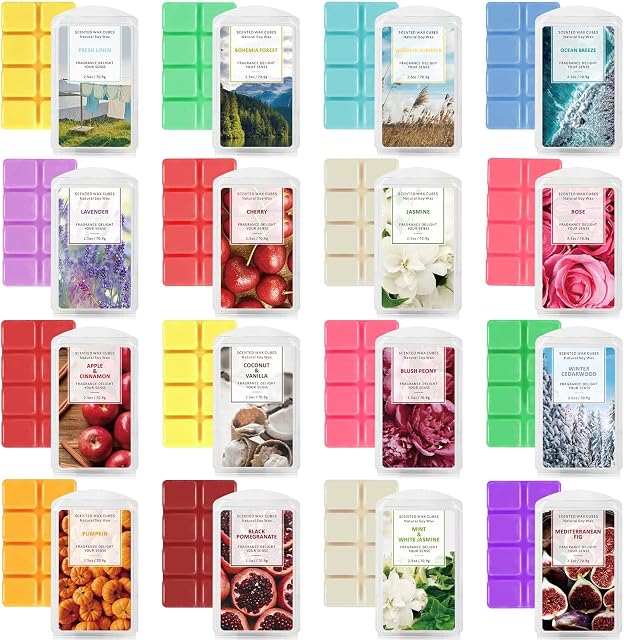 LASENTEUR Wax Melts, Wax Melt Scented, Natural Soy Wax Cubes, Variety Candle Melts Pack, Air Freshener Home Fragrance for Candle Wax Warmer Wax Melt Burners, 16 Sets for Valentine's Day