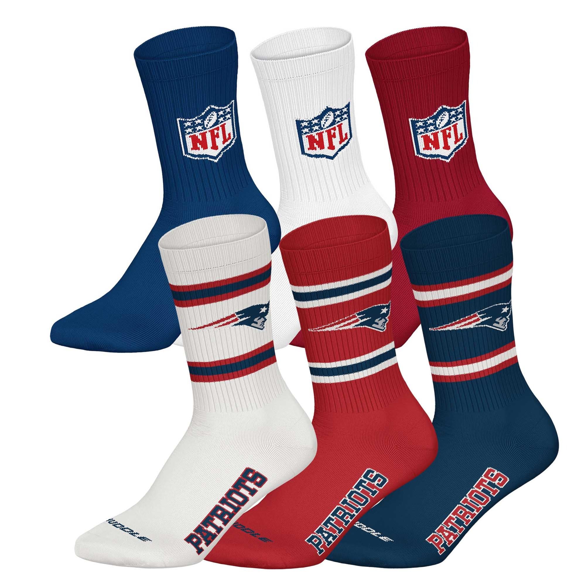 NFL Unisex Team Crew Socks, New England Patriots, Mix, 39-42, Pack of 6