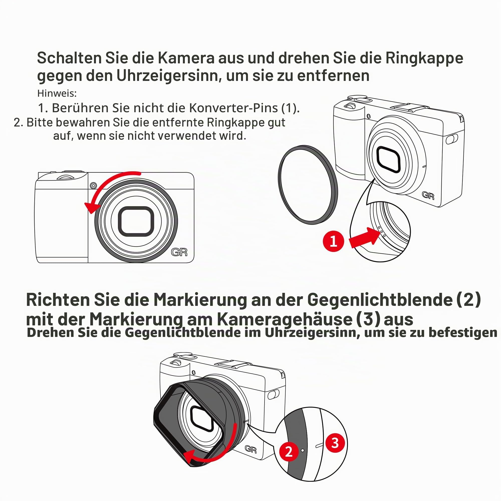 JJC Objektivsonnenblende für Ricoh GR IV GRIV HDF Monochrom Digitalkameras