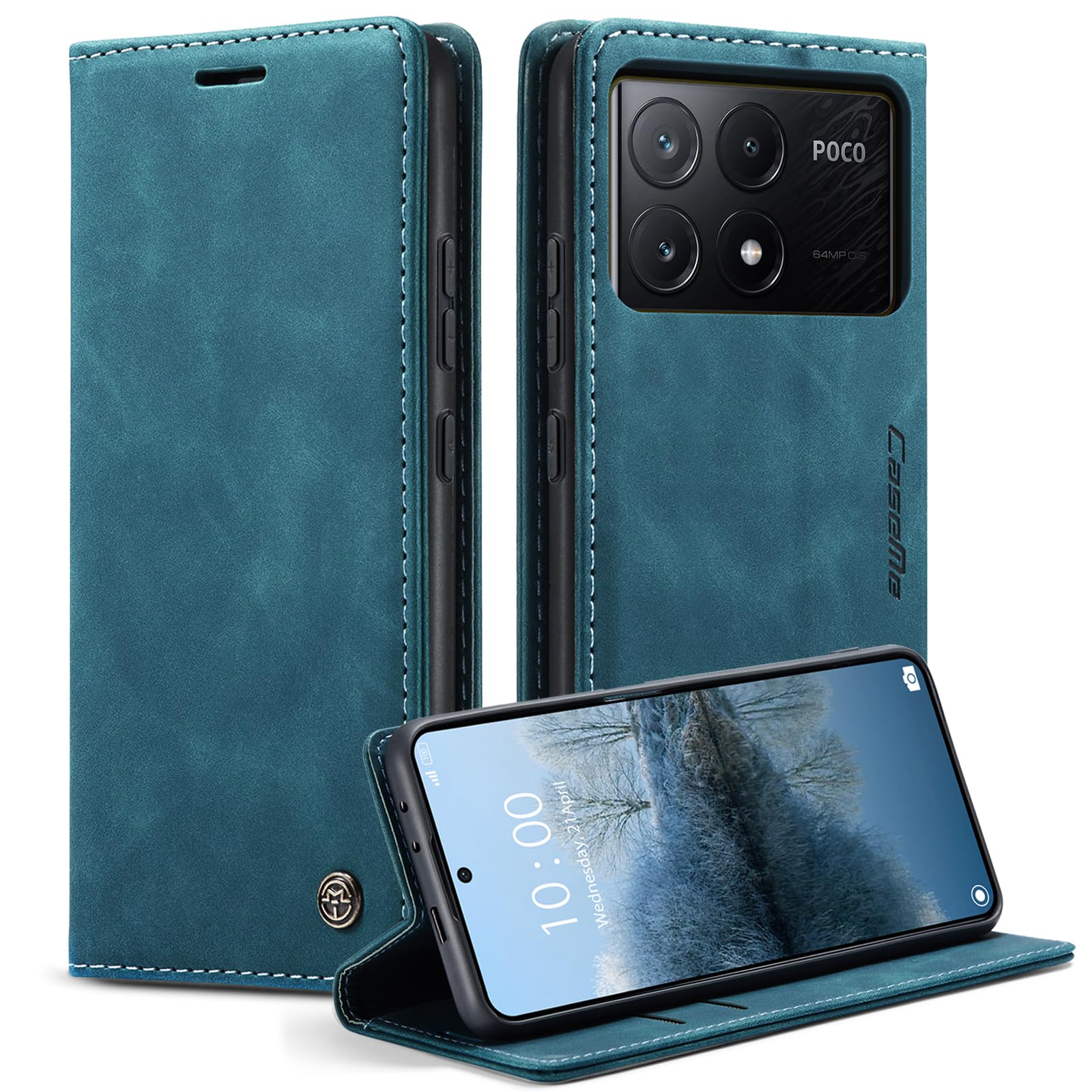 Lanranwa Handyhülle für Xiaomi Poco X6 Pro 5G Hülle Premium Lederhülle Klappbar Flip Case Handytasche Schutzhülle Klapphülle Standfunktion für Xiaomi Poco X6 Pro -Blaugrün