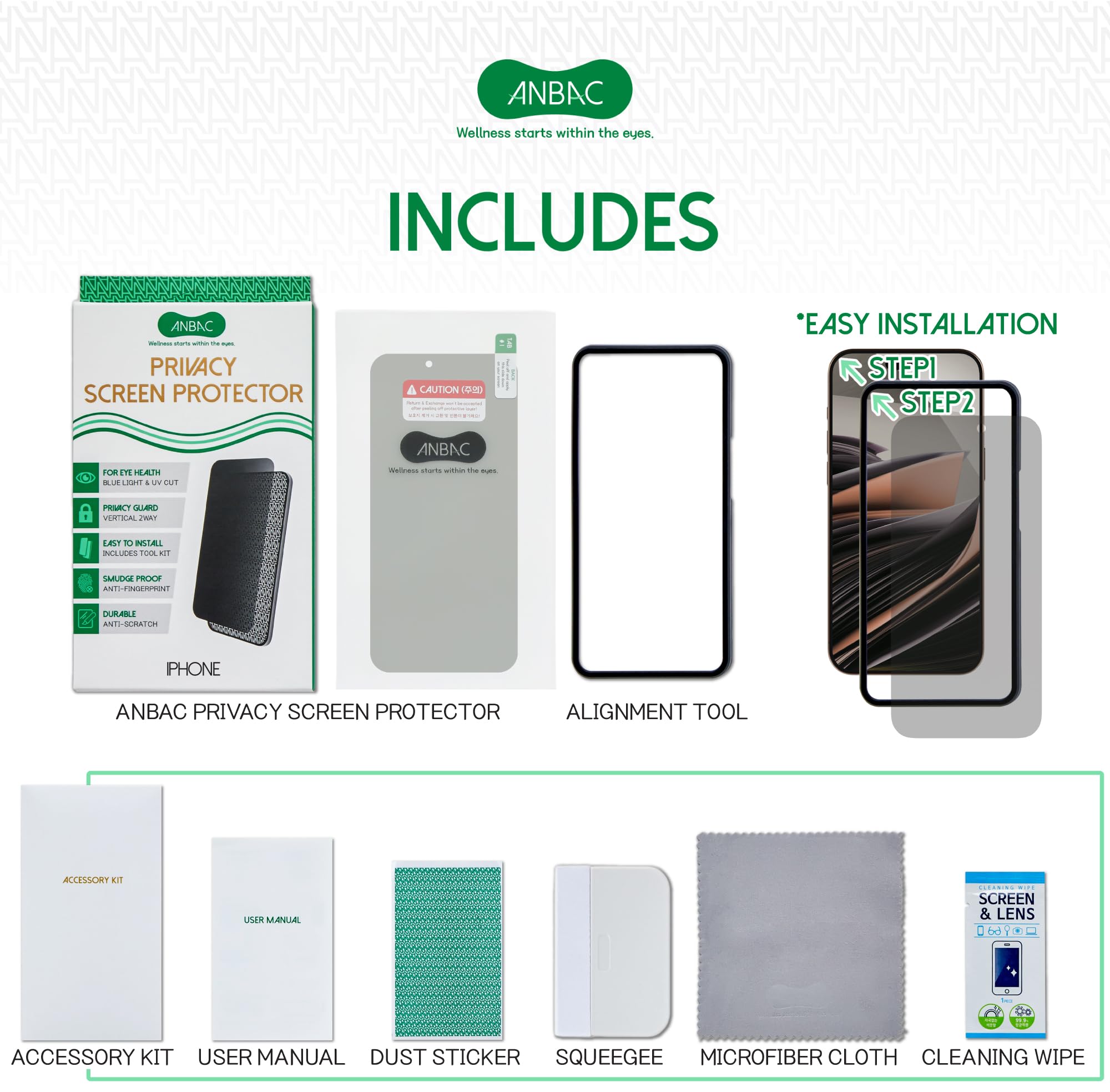 Pellicola protettiva per la privacy per iPhone 16Promax, protezione della luce blu, in vetro temperato, 17,5 cm, con kit di strumenti di allineamento, anti-impronte, antigraffio, compatibile con