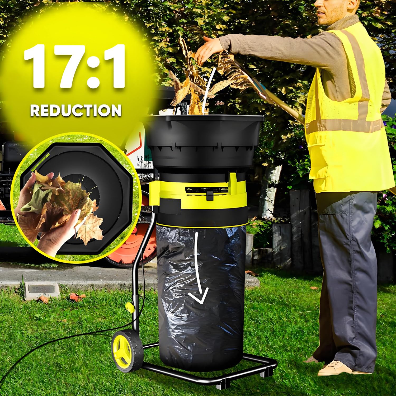 Trituradora eléctrica de residuos de jardín, trituradora de Hojas y Compost eléctrica de Alta Potencia, 8000 RPM para Hojas y preparación de Compost. 10mpowercord