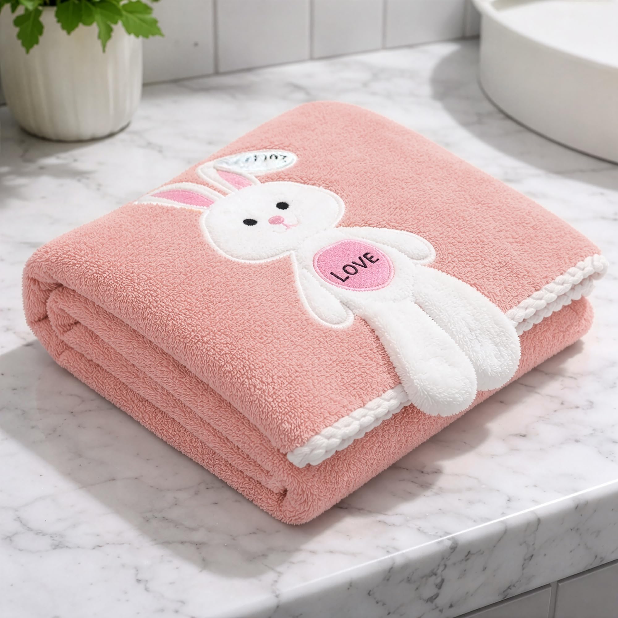 Story@Home Kids Bath Towel| Quick Dry Kids Towel | Soft Lightweight Baby Wrap for Beach| 300 GSM (120 X 70CM) Toddler Pool Towel for Boys & Girls |Kids microfiber towels for bath - Peach Blush - Bunny-image-7