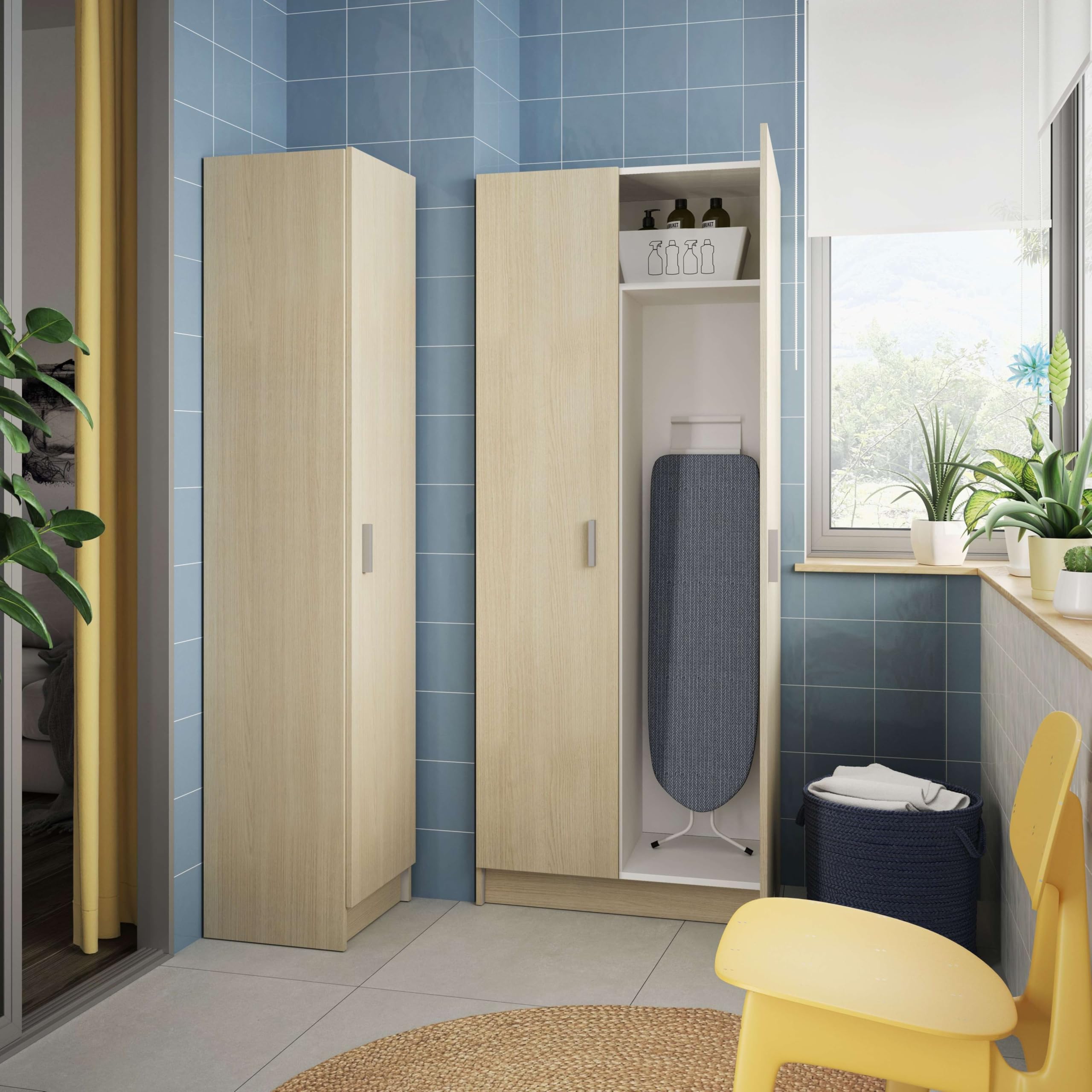 Habitdesign Armario Multiusos 1 Puerta 3 Estantes, 182x37x37 (AltoxAnchoxFondo - en cm), Columna Multiusos