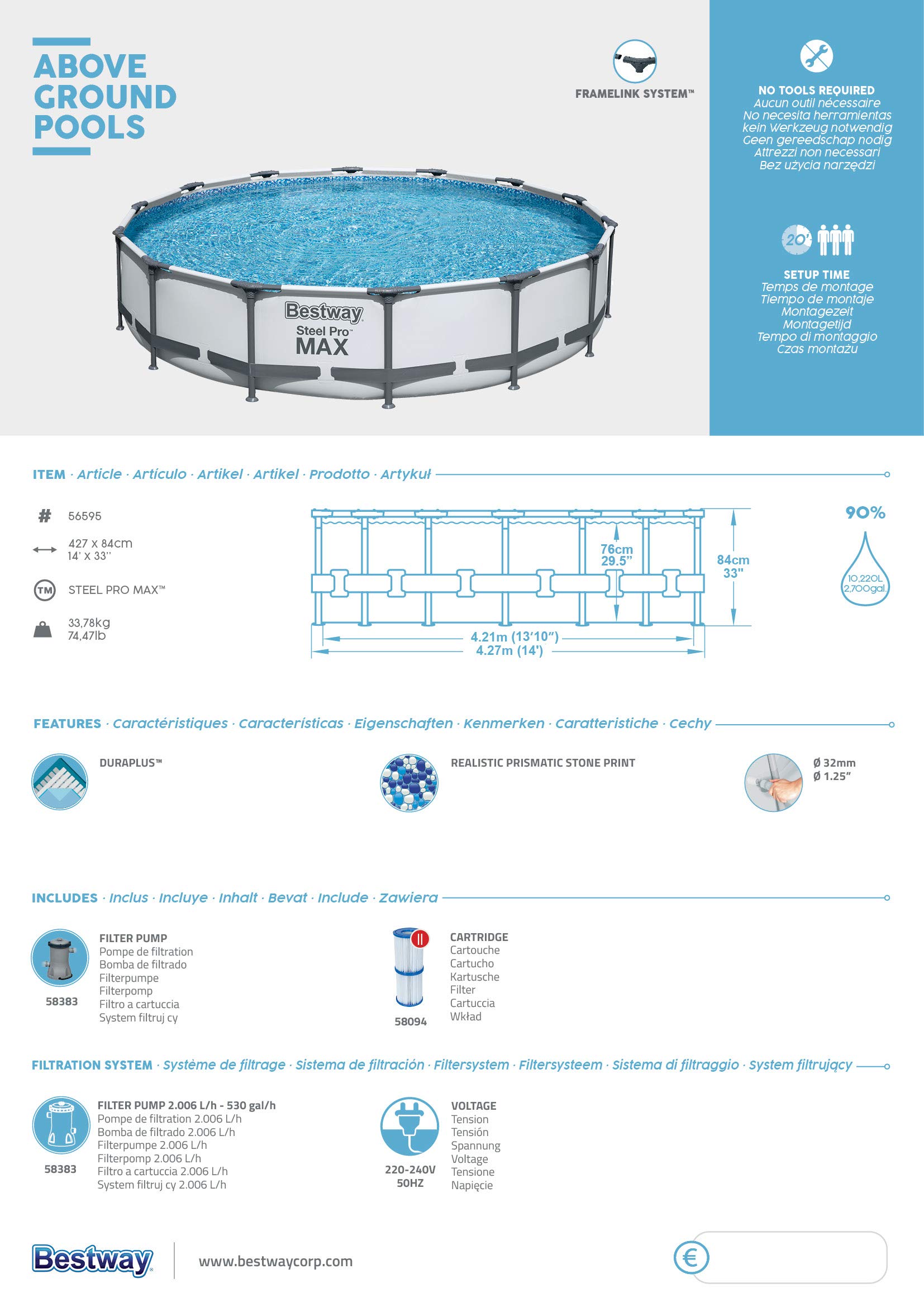 Bestway Steel Pro Max™ Frame Pool-Set, rund, mit Filterpumpe 427 x 84 cm