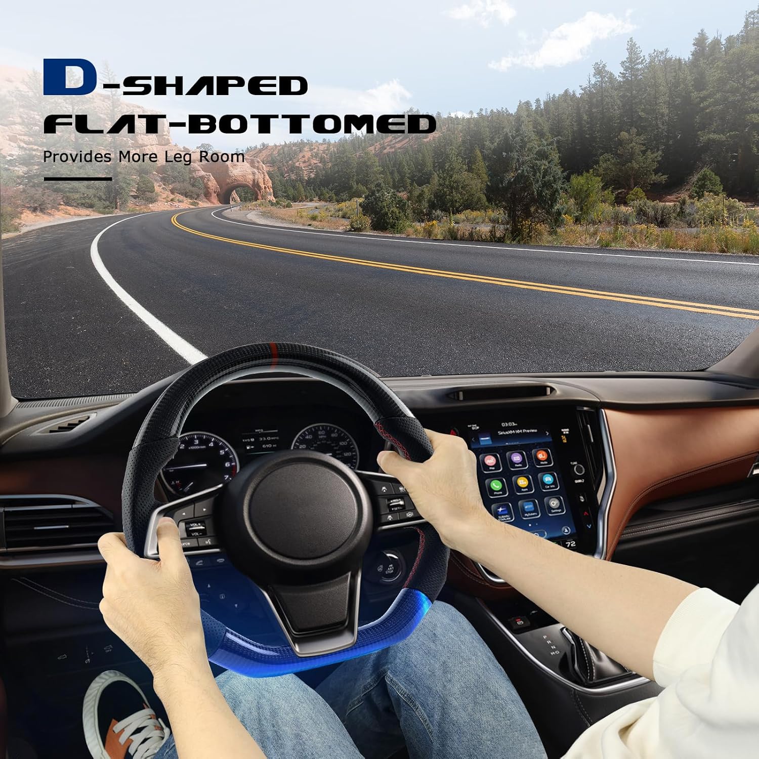 Real Carbon Fiber Steering Wheel D-shaped Nappa Perforated Leathe rWith stitching Flat-bottom Steering Wheel For Subaru WRX 2015-2020