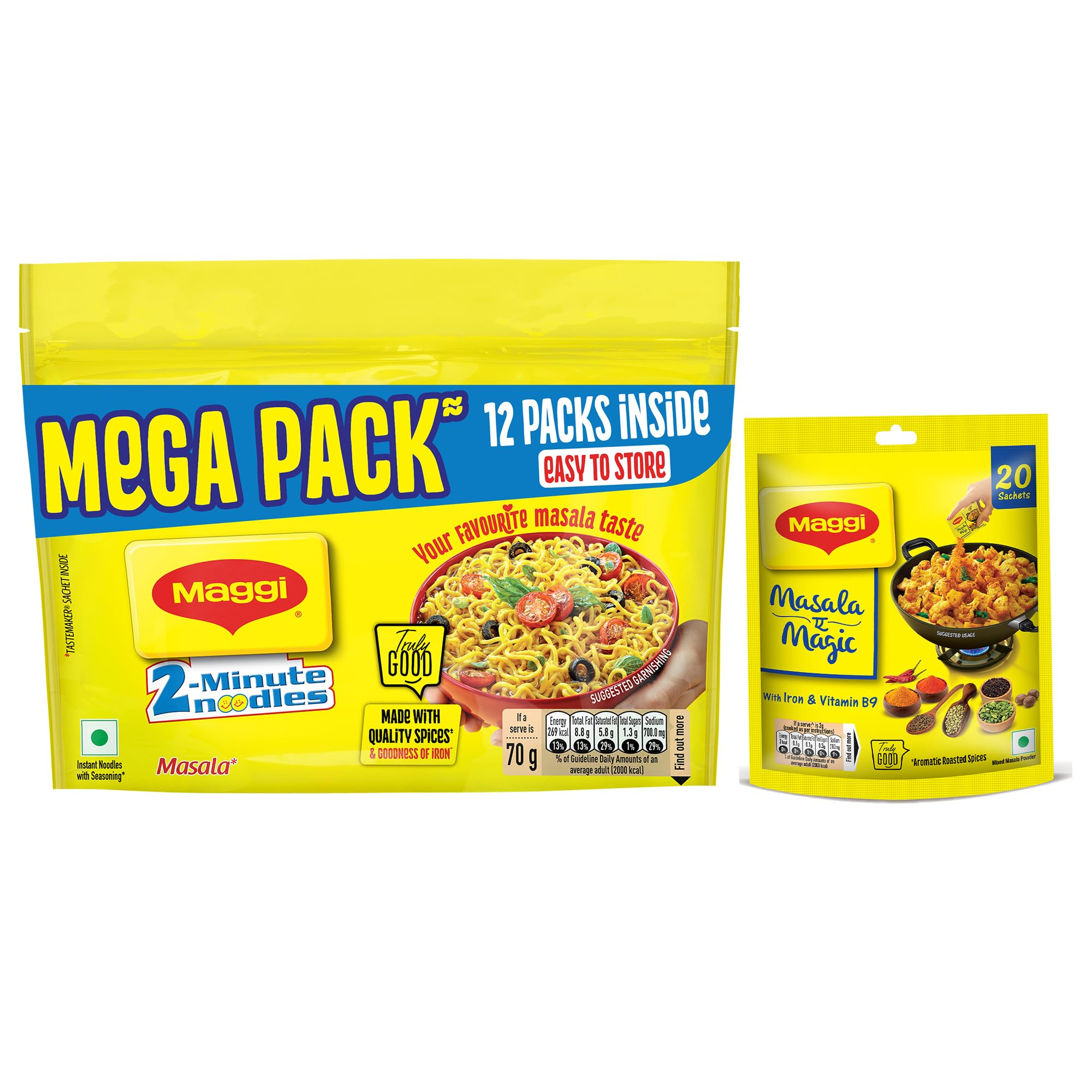 Maggi Masala-Ae-Magic,120 g (20 Sachets) & MAGGI 2-Minute Instant Noodles, 70g (Pack Of 12)