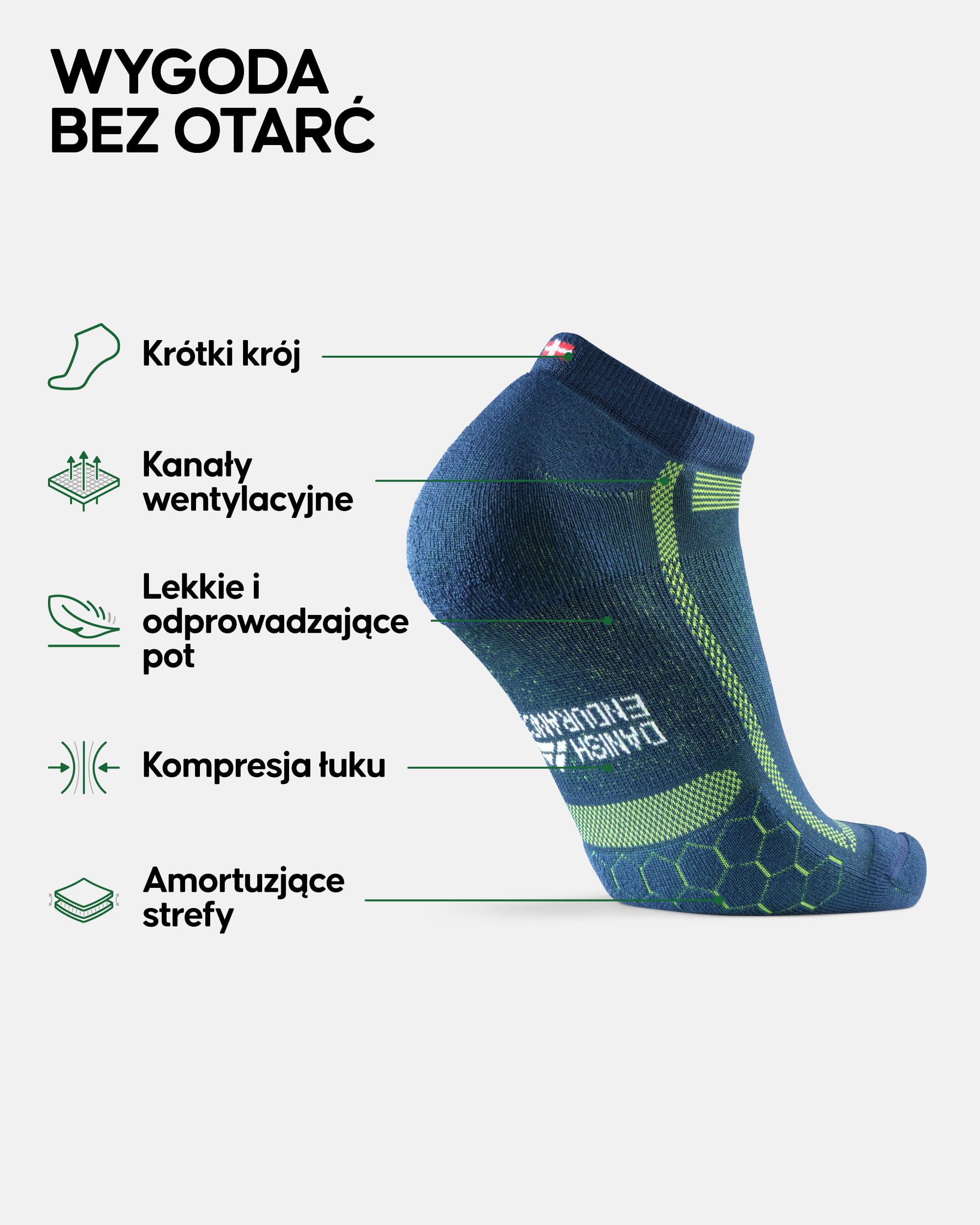 DANISH ENDURANCE Skarpety do Biegania, Niski Krój, Przeciw Obtarciom, 3-Pak | Niskie skarpety sportowe, oddychające i przeciw pęcherzom, dla biegania, siłowni i sportów zespołowych, Unisex