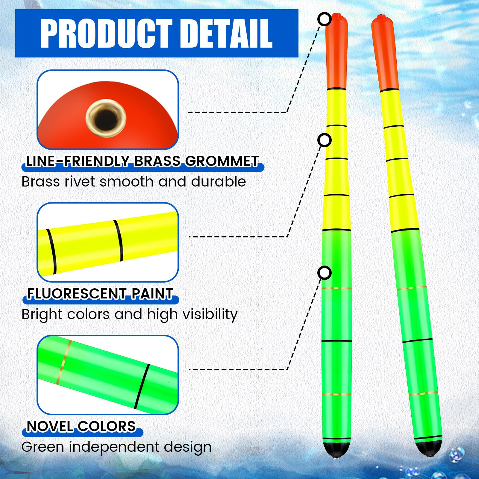 Arrowbash 6 Pcs Fishing Bobbers Floats Weighted Catfish Pole Floats High Visibility Wood Pole Fishing Float for Catfish Pike 7in, 12in