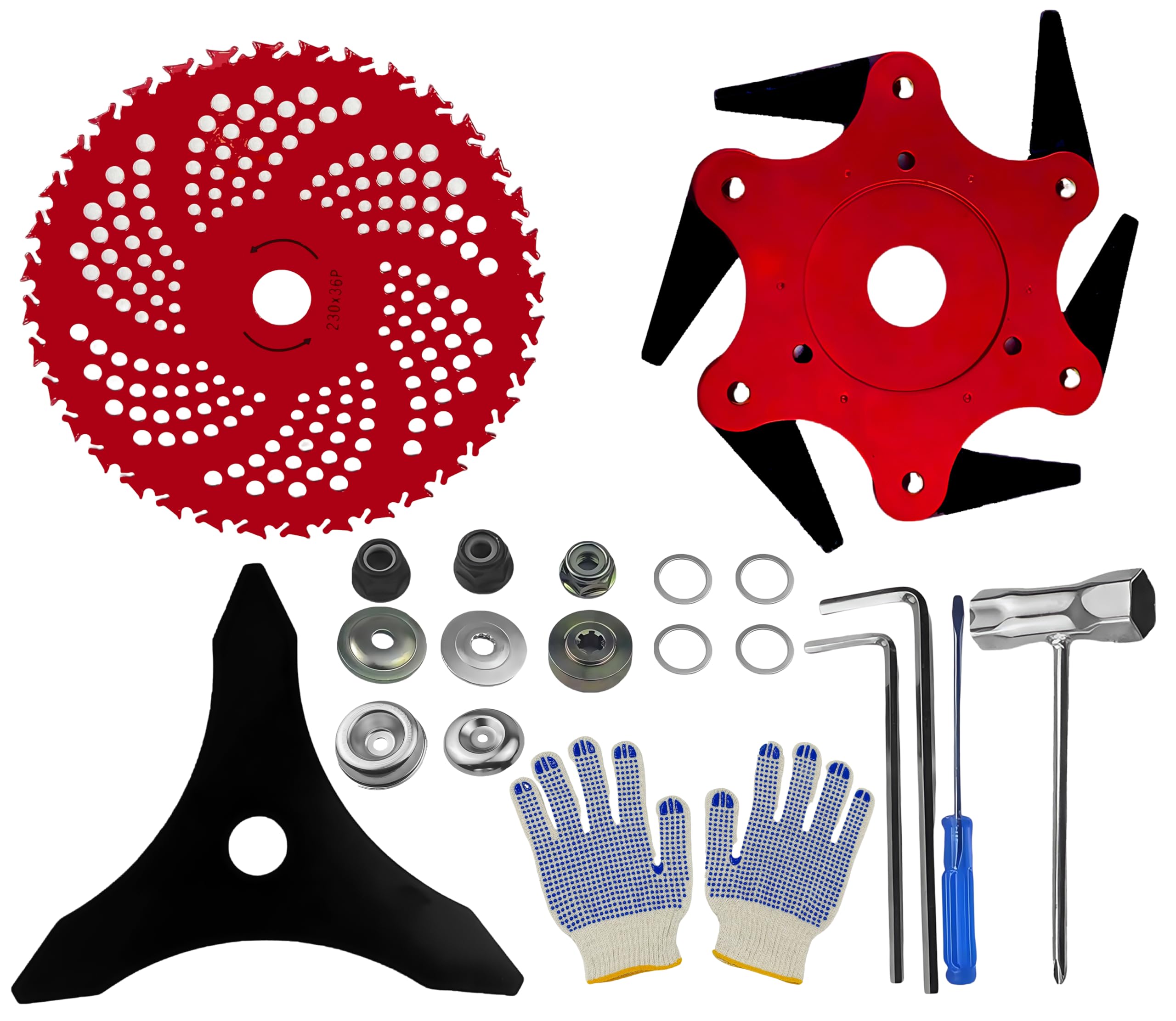 Xiweiqi 3-in-1 Heavy Duty Brush Cutter Blades Kit - Includes 6-Steel Blade Trimmer Head, 9" 36T Carbide Tipped & 10" 3T Brush Blades - Universal Weed