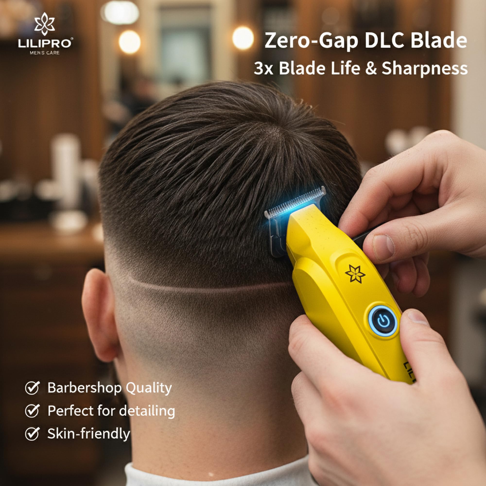 M12 Profi Herren Haarschneider & Barttrimmer | Professional Hair & Beard Trimmer – Zero-Gap DLC-T-Blade, 7500+ RPM, Kabellos, USB-C, 2000 mAh Akku, Leise & Präzise, Für Barber & Zuhause (Gelb)