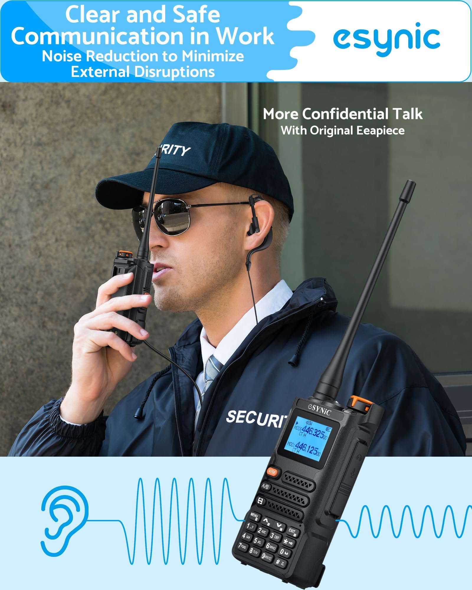eSynic 2PCS Walkie Talkie Profesional, Walkie UV5R Pro de Largo Alcance 5km con VOX, 999 Canales VHF & UHF Banda, Carga USB C Compatible con Pantalla LCD DTMF FM de Doble Banda