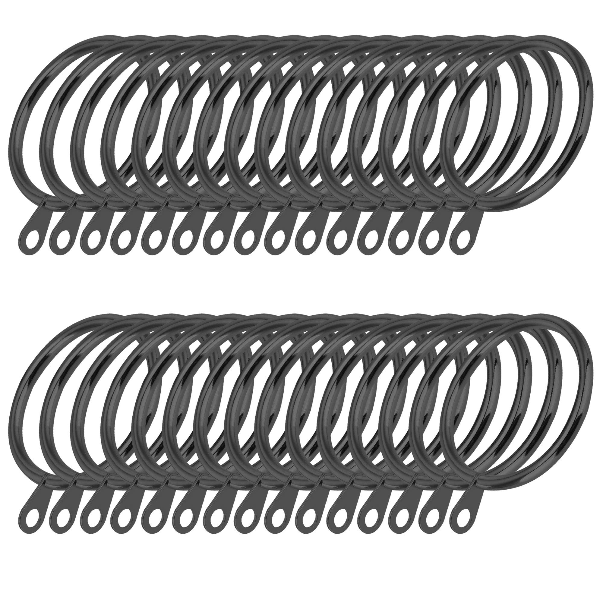 Icatchy Black Metal 30Mm Curtian Ring Hanging Hooks For Smoothly Slidng Drapery Pole Rod Voile Net With Fixed Eyes (Pack Of 36)