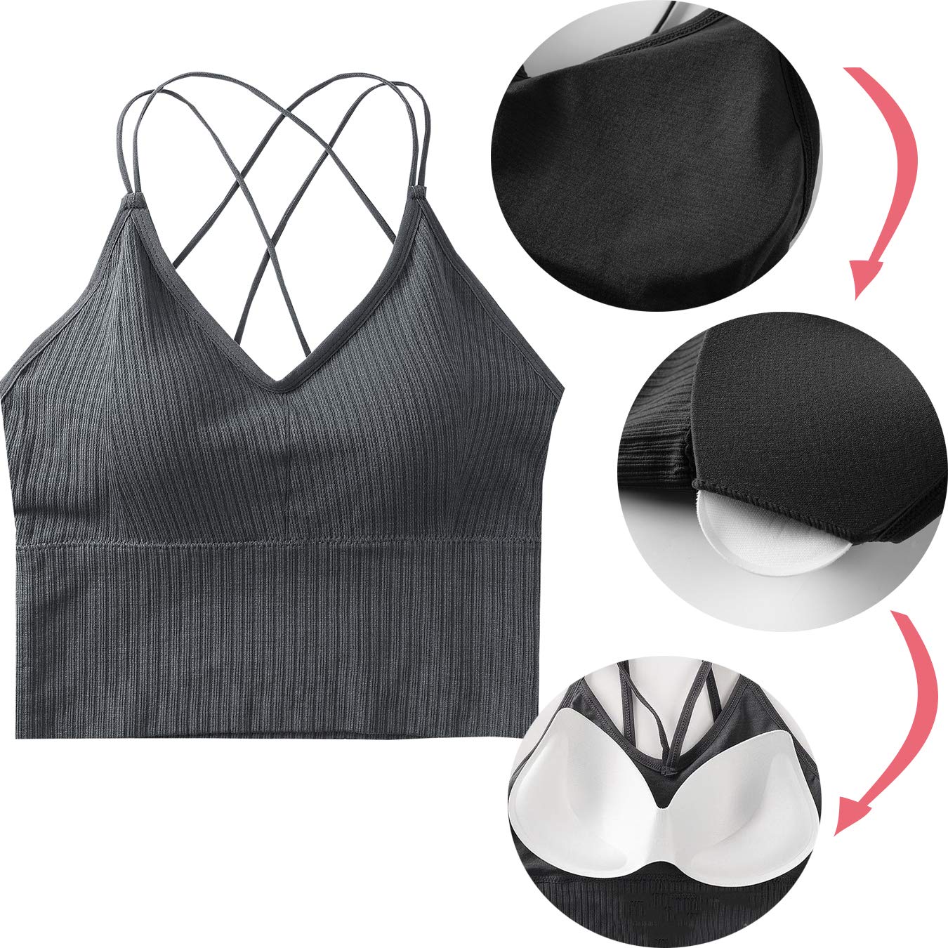 heekpek Reggiseno Sportivo Donna Sport Push Up Bustier Elasticità Spaghetti Reggiseno Top con Spallacci Imbottiti e Incrociati Bralette Lift Yoga Bra per Ginnastica Corsa Jogging