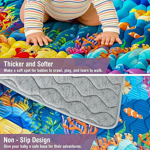 Miniatura 3 de Tapete de juego para bebé, 50 x 50 pulgadas, grueso, suave, antideslizante, lavable a máquina, para gatear para bebés y niños pequeños, actividad en