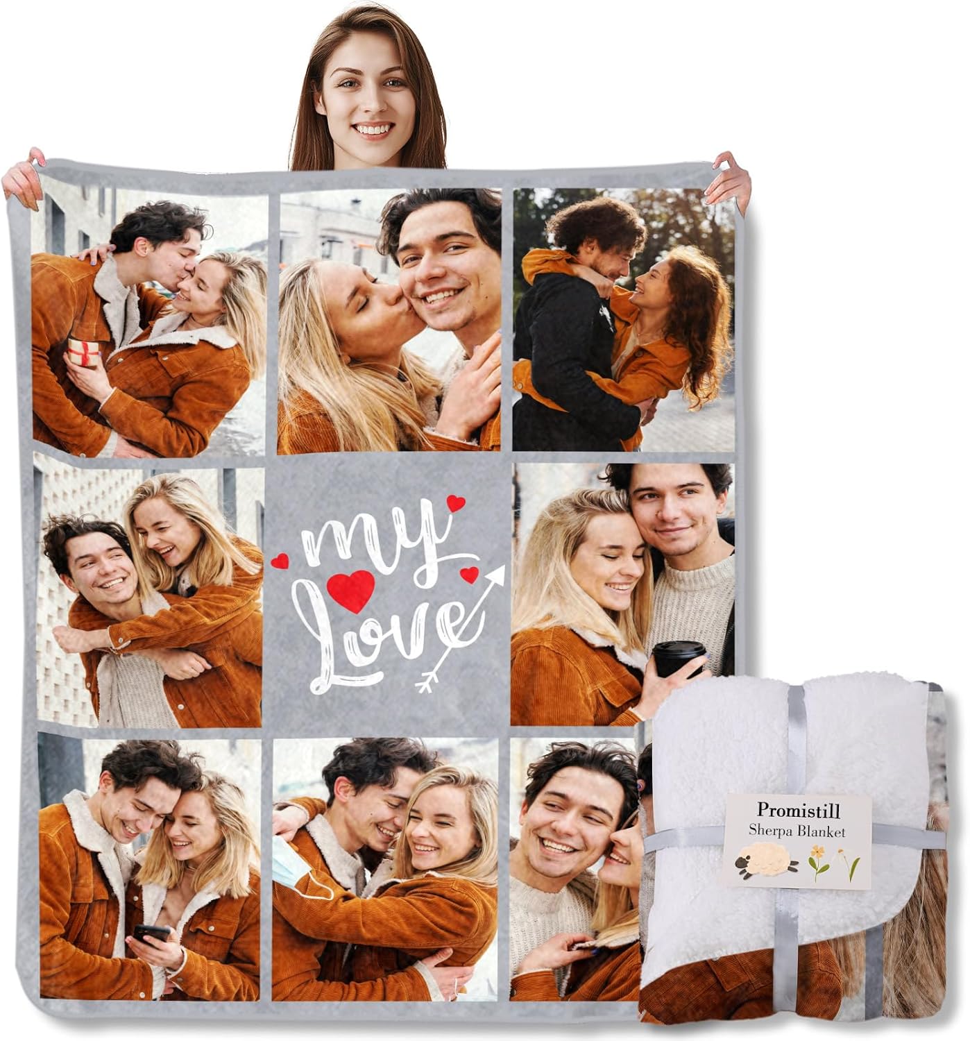 Ships Next Day, Sherpa Fleece Custom Blanket with Photos Blankets Customized Sherpa Blanket Throws Birthday Day for Women Girlfriend Mom 50" W×60" L