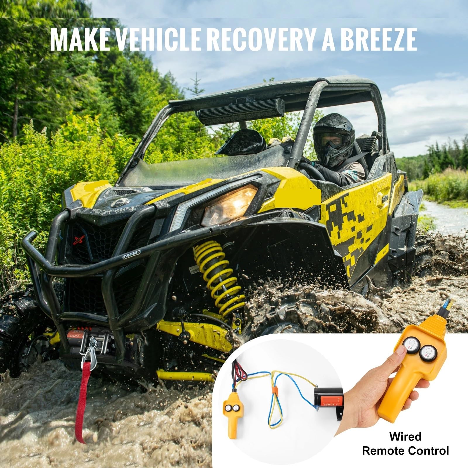 Paranco Elettrico Cavo in acciaio ATV/UTV per verricello elettrico da 2000 libbre con telecomando cablato per il traino di camion fuoristrada