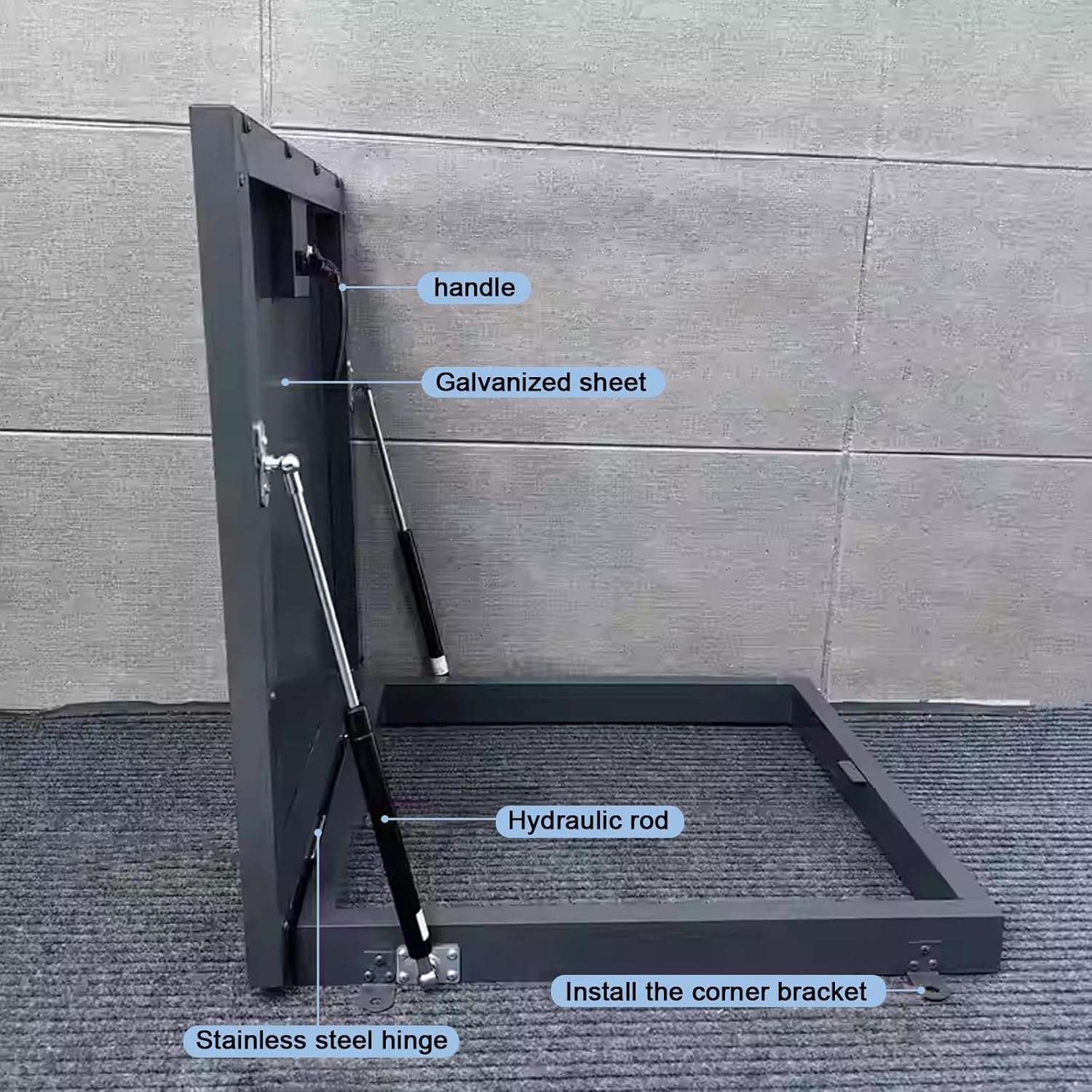 Galvanized Roof Hatch, Skylight Roof Caps Window with Gas Shock Strut, Loft Ventilation Roof Access Hatch Cover Plate, Roof Steel Security Door for Warehouse Attic Cellar (80cm/31.4in)