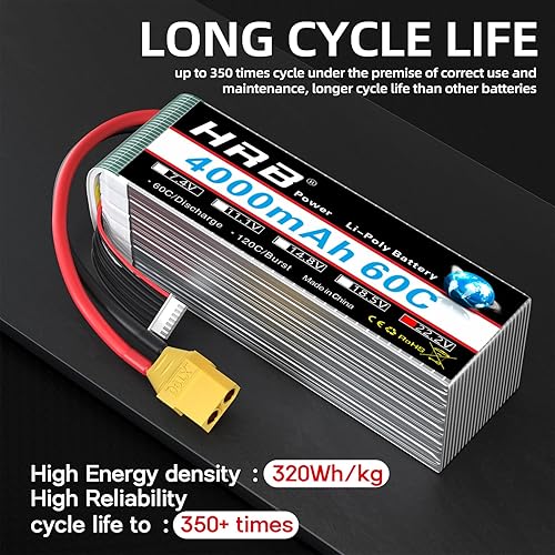 Miniatura 4 de HRB 6S Lipo Battery XT90 4000mAh 60C Soft Case 22.2V RC Lipo Batería para RC Quadcopter Helicóptero Coche Camión Barco Hobby (2 unidades)