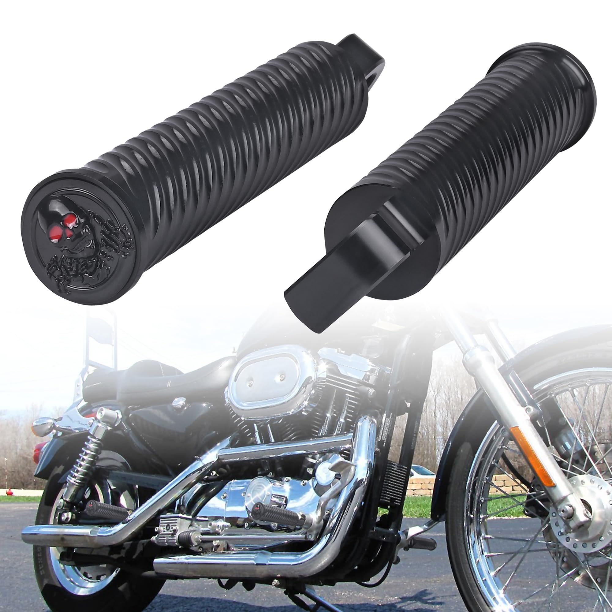 Sresk 3D Skull Rider Foot Pegs Aluminum Fit for Harley Softail Slim FLSL Lower Rider FXLR Fat Bob FXRB Sport Glide FLSB Lower Rider S Accessories Skeleton Passenger Footpegs Footrest (Black)