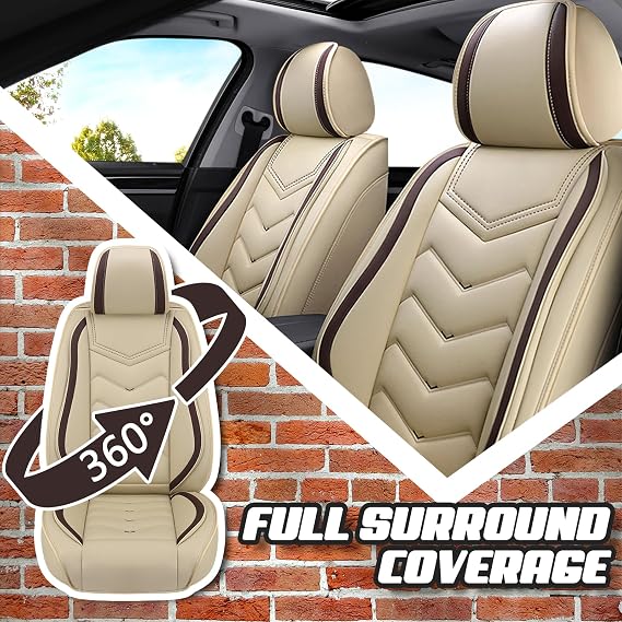 Car Seat Covers for RAM 1500 2012-2026, Premium Nappa Leather Car Seat Cover, Stylish Sport Seat Covers, Automobile Seat Cover Sets.(Standard 5 Seats/Beige)