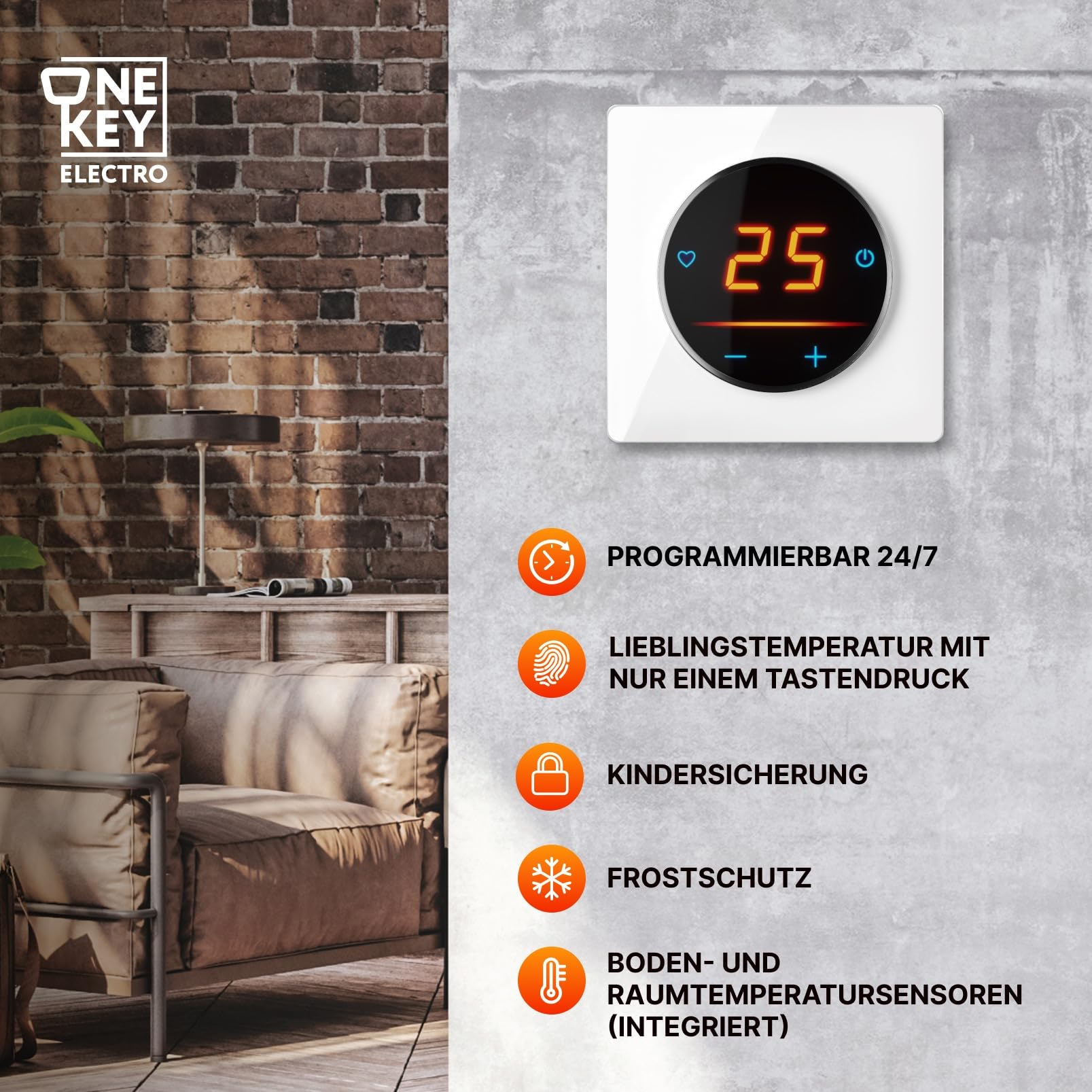 Elektryczne ogrzewanie podłogowe: mata grzewcza WARMON CLASSIC LIGHT 100 W/m² z termostatem WiFi OKE-25 Touch i ramką ze szkła Garda, termostat: OKE25 Garda biały, rozmiar maty: 3,5 m²