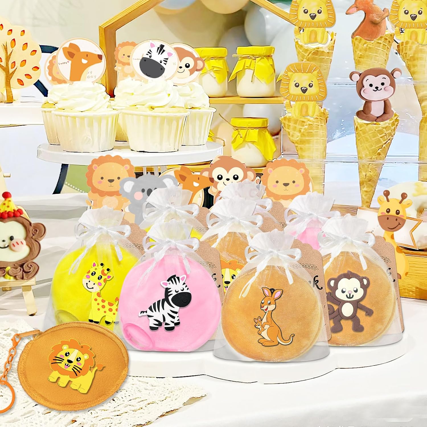 12 Pack Jungle Animal Coin Purse with Zipper Keychain,Wallet Bag Party Favors for Birthday Party Decoration, Jungle Animal Themed Baby Shower,School Carnival Rewards,Travel,Classroom Prize - Image 3