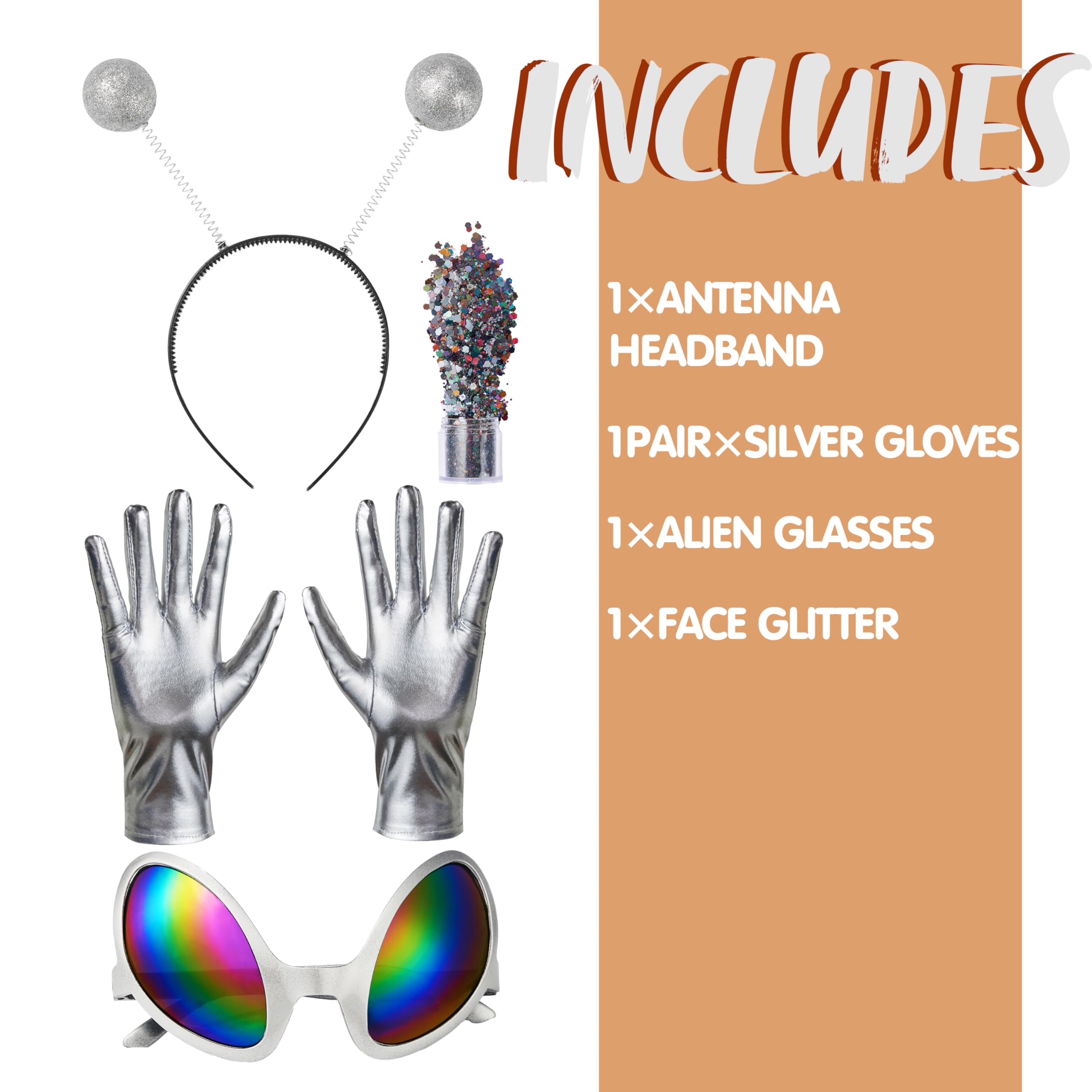 Spooktacular Creations Alien Accessory Set Unique Halloween costumes With Antenna Headband, Sunglasses, Silver Gloves - Image 2