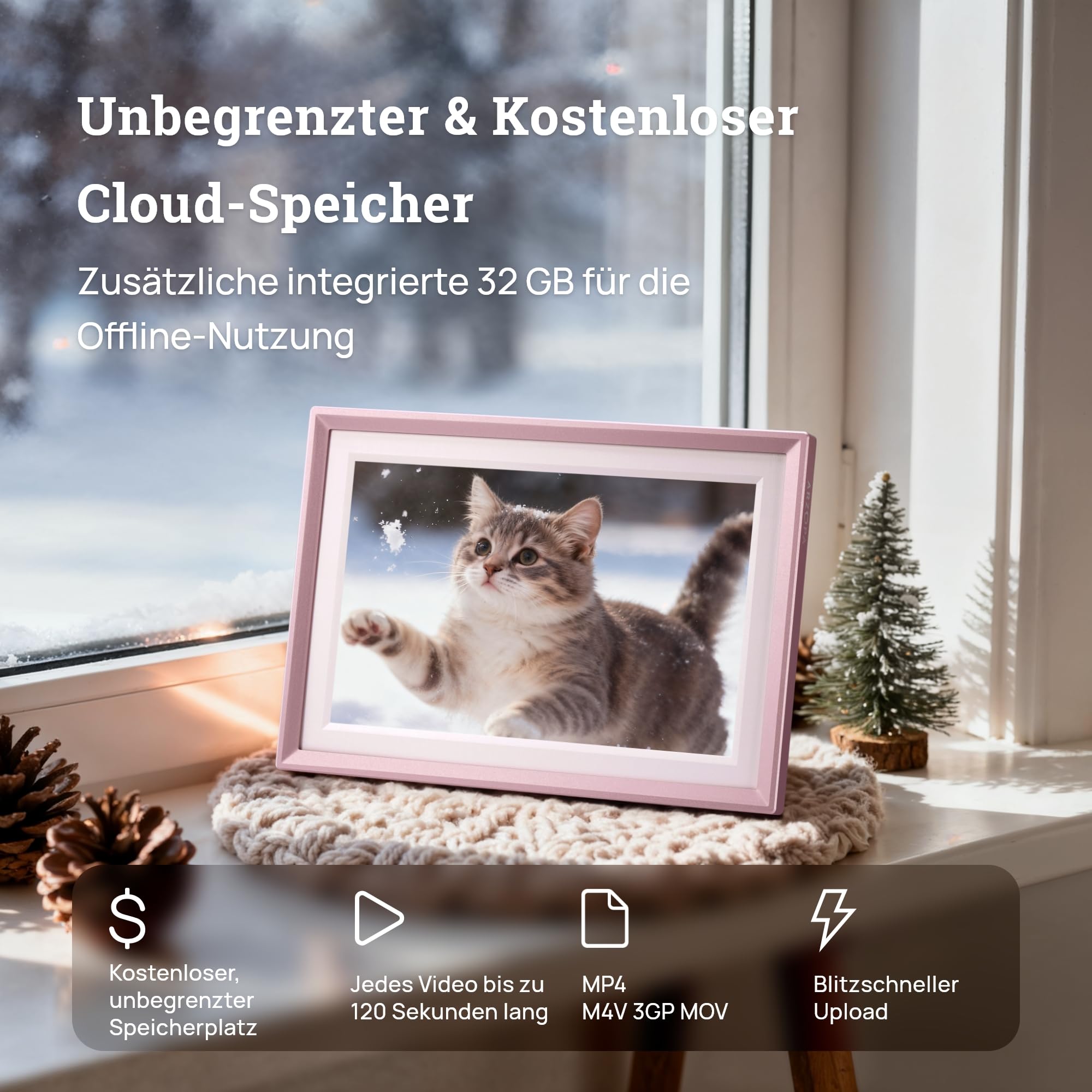ARZOPA Metall Digitaler Bilderrahmen 10,1" Kostenloser Cloud Speicher WLAN Bilderrahmen Digital HD Touchscreen sofort Teilen Fotos Videos als personalisiertes Geschenk elegant Design-D10 Rose Gold