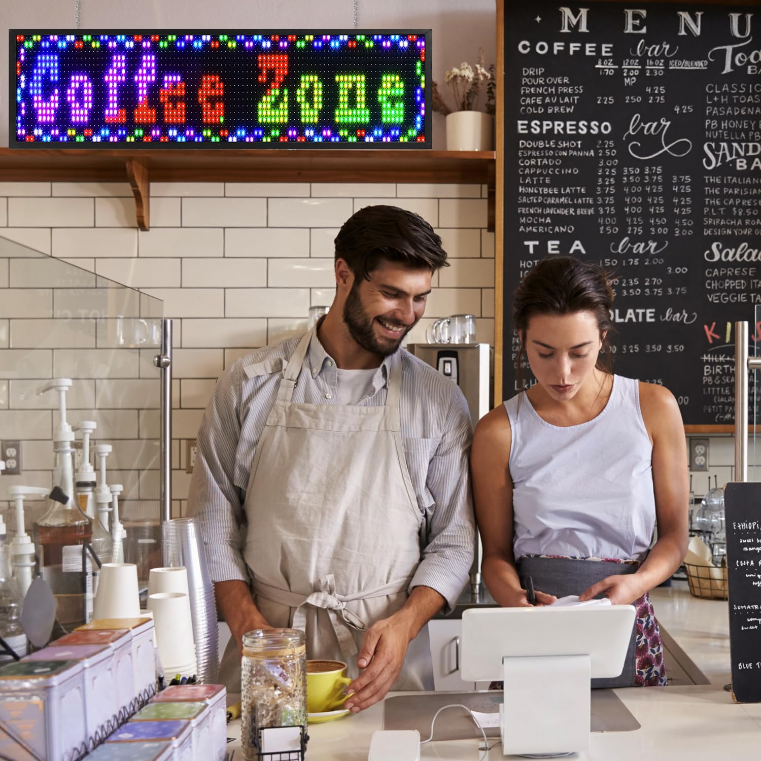 Panneau d'affichage LED à défilement – Panneau d'affichage RVB programmable en couleur pour magasin, salon de coiffure, salon de massage, plats à emporter, café, salle de sport, haute