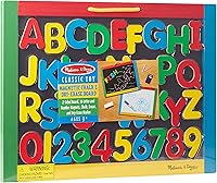 Vista 6 de Melissa & Doug Pizarra magnética y pizarra de borrado en seco con 36 imanes (números y letras mayúsculas), tiza, borrador y bolígrafo de borrado