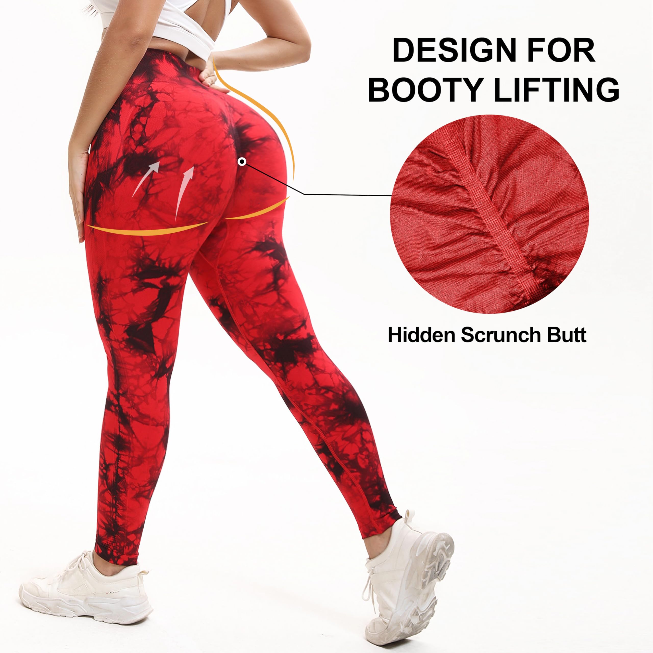 Shgiloo Tie Dye High Waisted Seamless Women's Yoga Leggings Soft Tummy Control Workout Leggings for Gym Athletic Plus Size Red