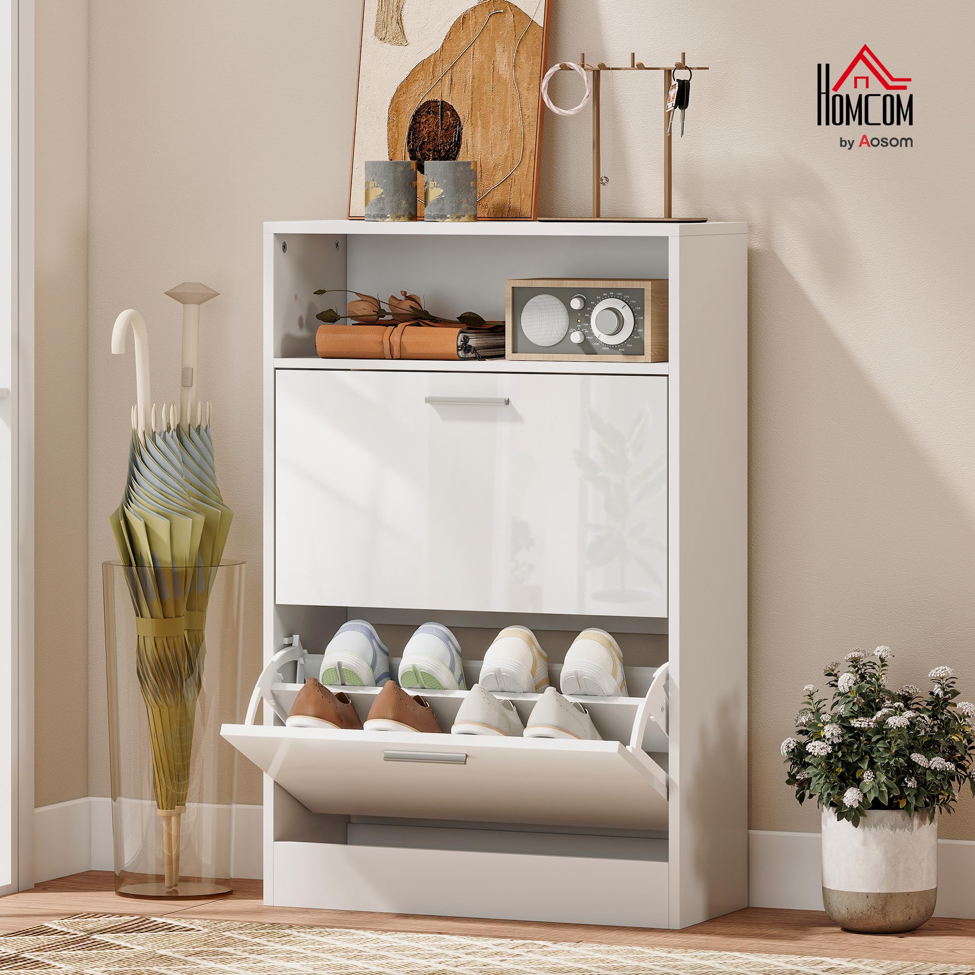 HOMCOM Meuble à Chaussures 8 Paires 2 Tiroirs 59 x 24 x 90 cm Blanc