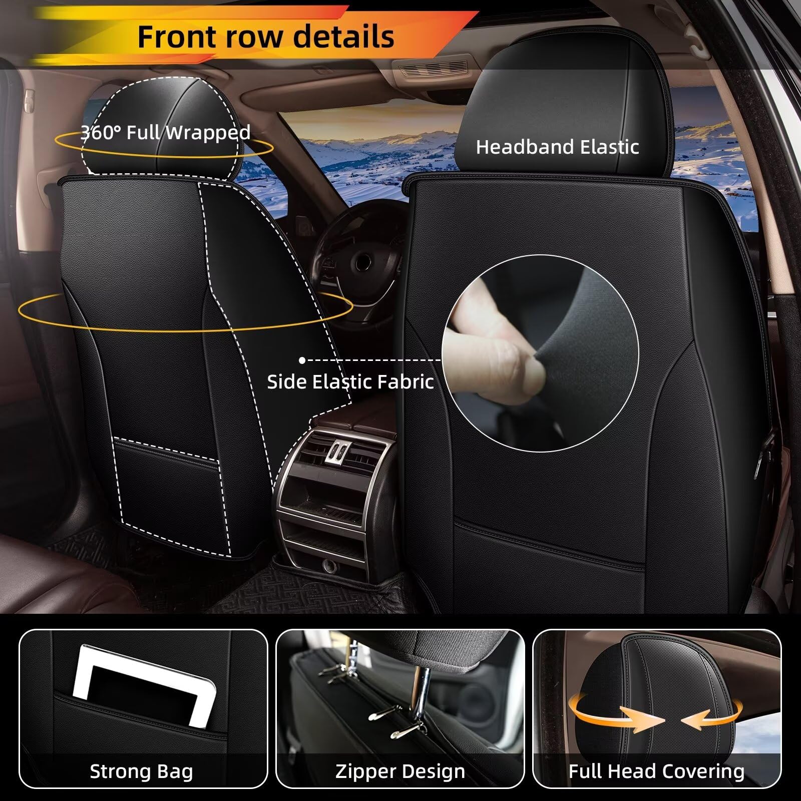 Car Seat Covers Full Set Fit for Ford Edge 2007-2025 2026 Luxury Faux Leather Automotive Seat Covers Waterproof — view 3