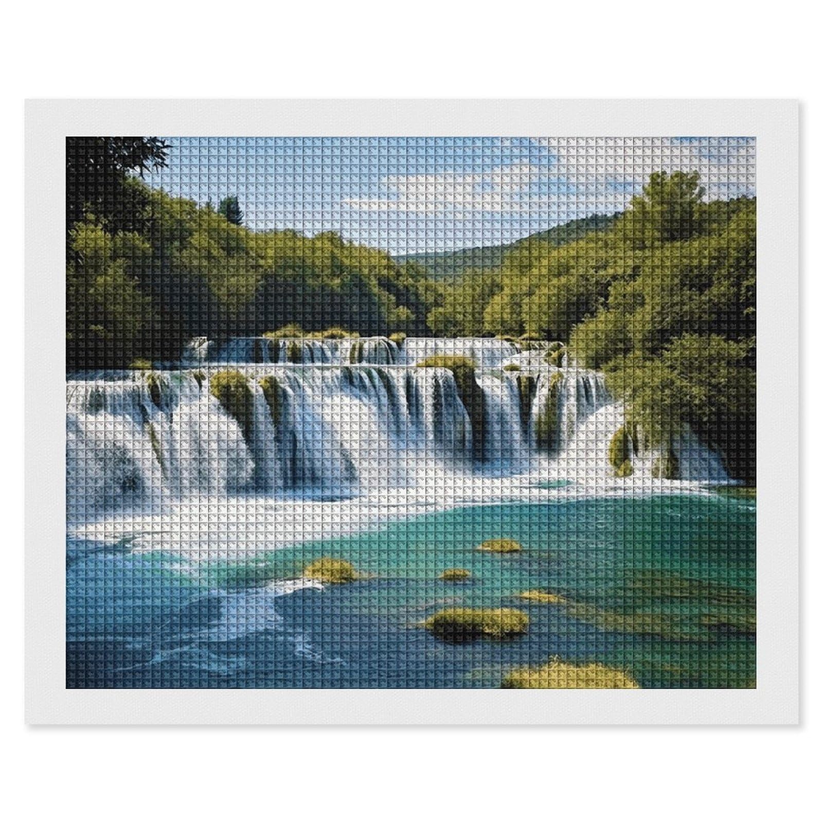Diamond Painting Kits for Adults - DIY Diamond Art Kits for Beginners - Full 5D Paint Drill Diamond Dots Paintings- Waterfalls on Krka River Diamonds Pictures Gem Art And Craft Wall Decor 16"x20"