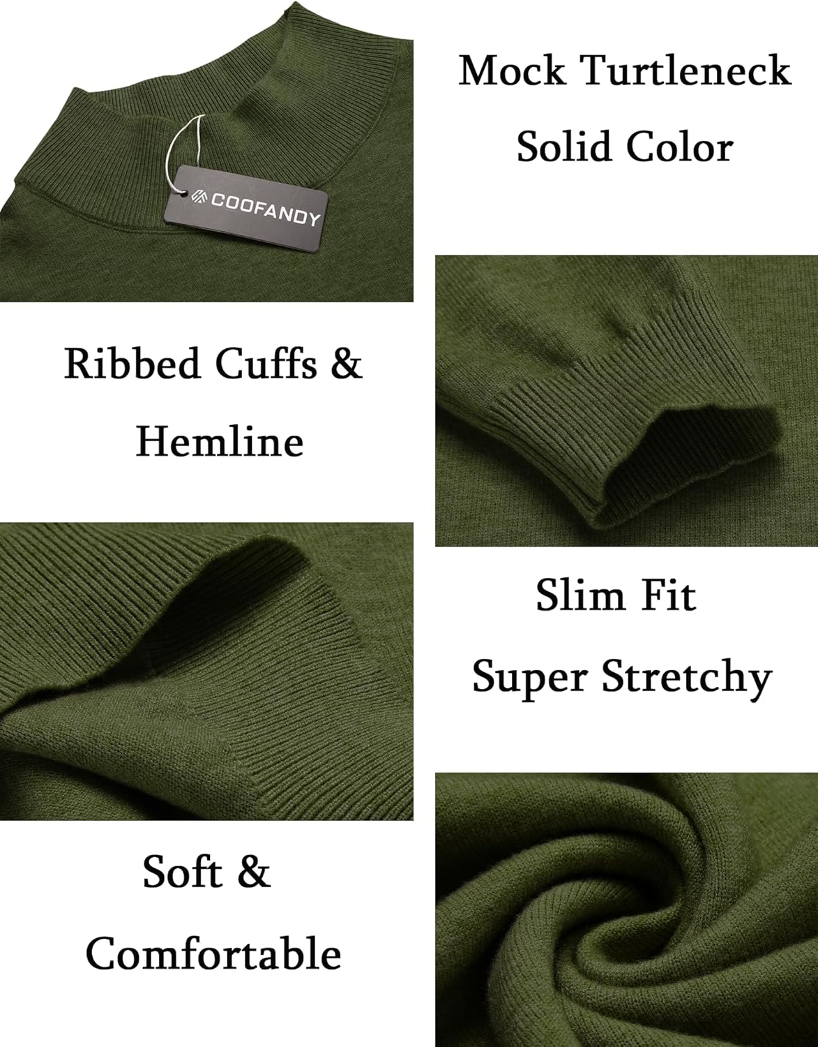 COOFANDY Mens Mock Turtleneck Slim Fit Pullover Sweater Casual Basic Knitted Thermal Sweaters - Image 4