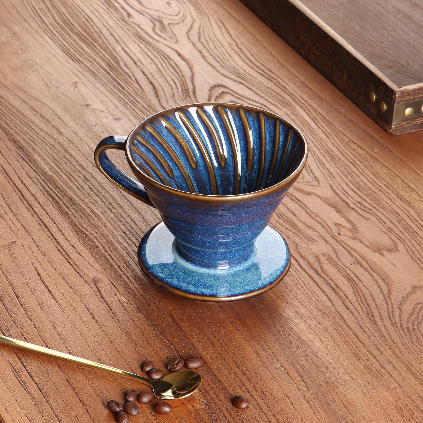 Ceramic coffee dripper, starry blue V20 pour-over coffee pot, 450ml pour-over coffee dripper