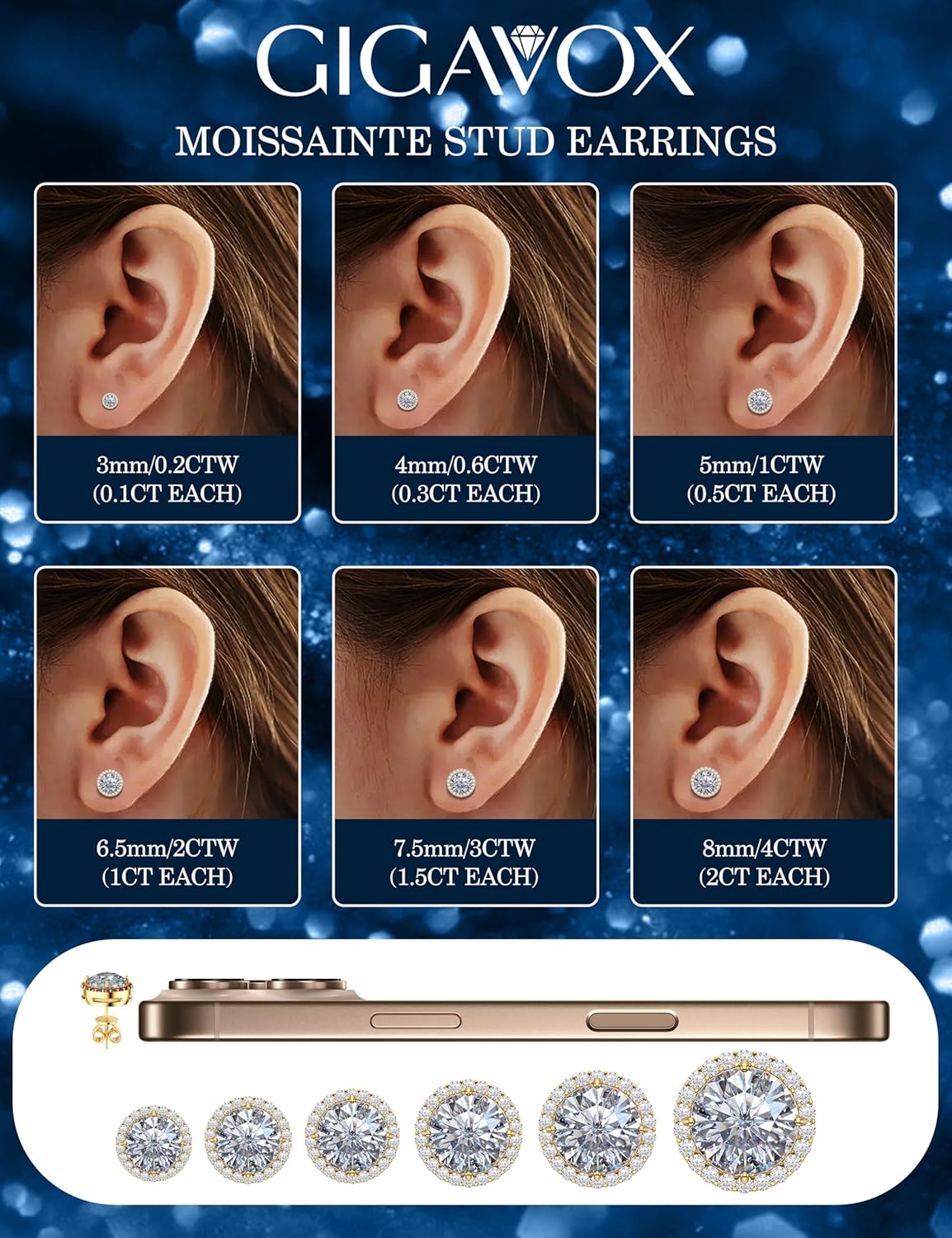 Moissanite Halo Earrings Studs : 1CT-4CT 18K White Gold Plated S925 Sterling Silver Stud Earrings for Women Men Hypoallergenic Dainty Moissanite Jewelry for Sensitive Ear D Color Round Cut VVS1 - Image 2