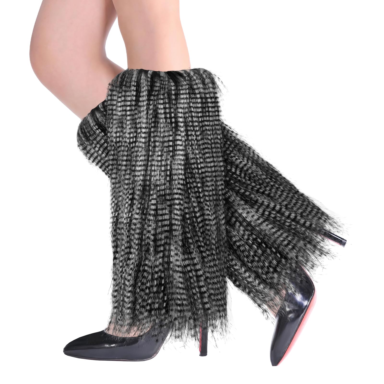 Calentadores De Piernas De Piel Sintética - Invierno, Moda Mujer (Negro+Gris)