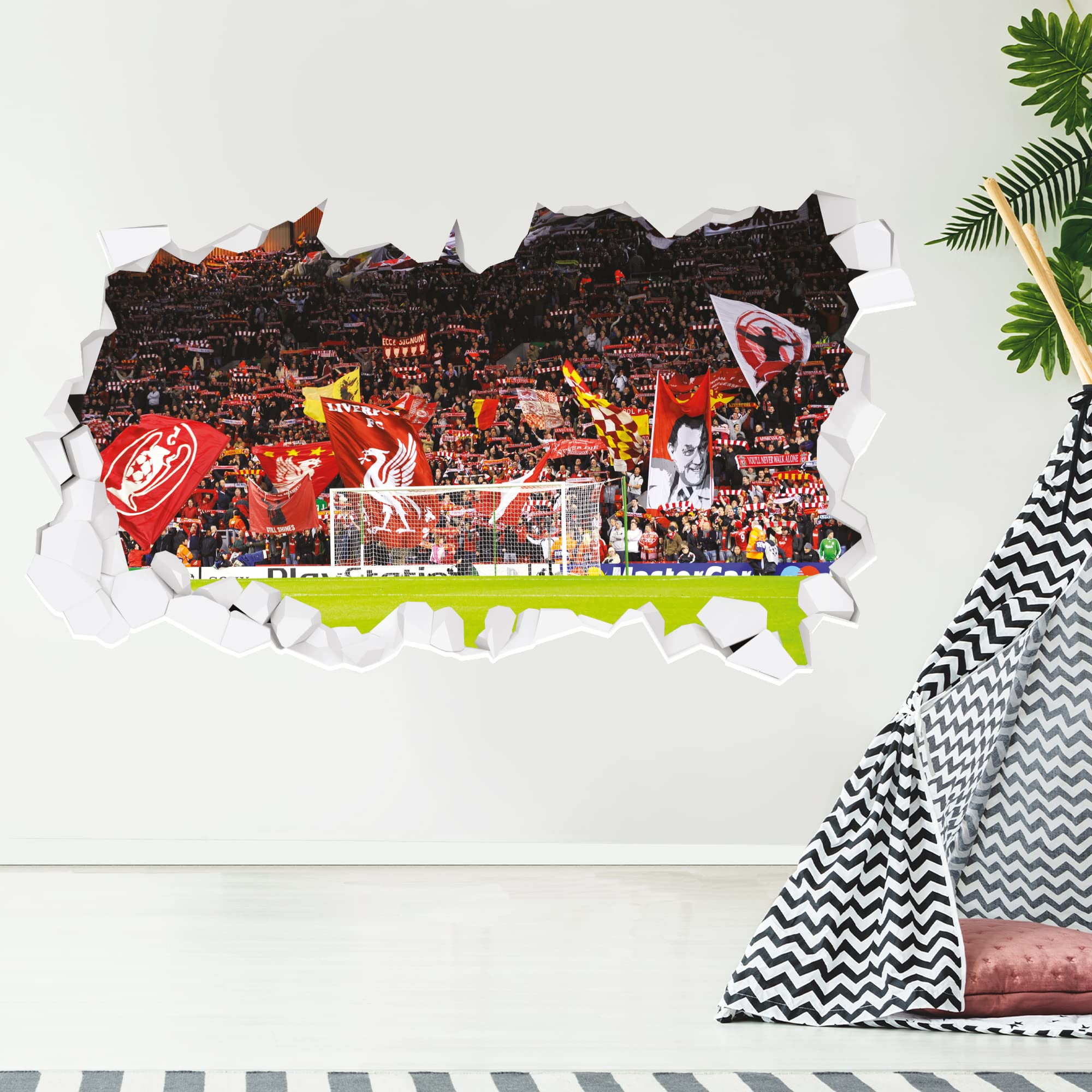 Themed Multi-Color Liverpool Fc Wall Sticker - Stadium Kop & Flags Broken Wall Decal Football Art Mural (60Cm Width X 35Cm Height)