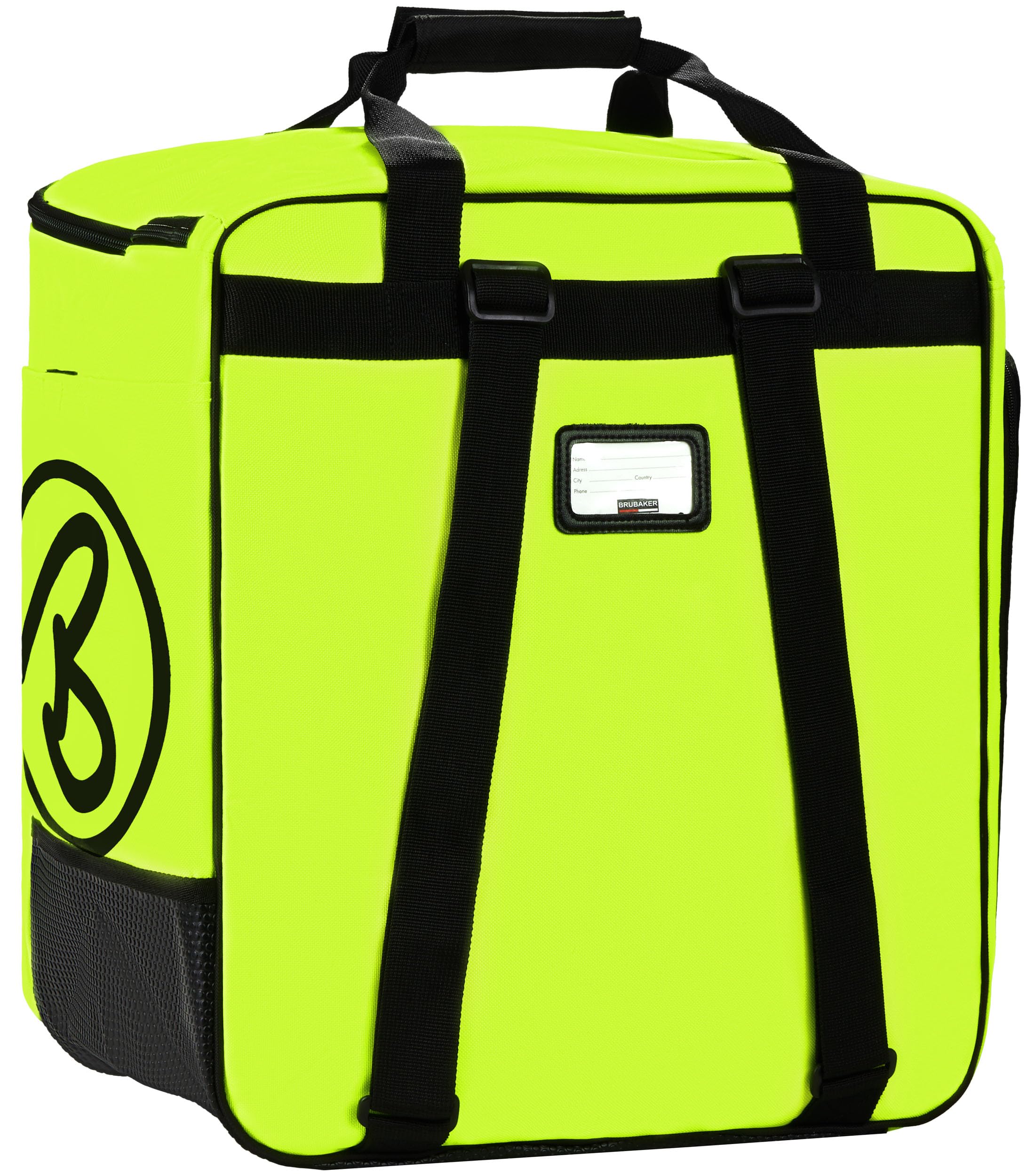BRUBAKER - Set de Ski 'Carver Champion' - Housse à Skis & Sac à Chaussures de Ski - pour 1 Paire de Skis + Bâtons + Chaussures + Casque - Jaune Fluo/Noir