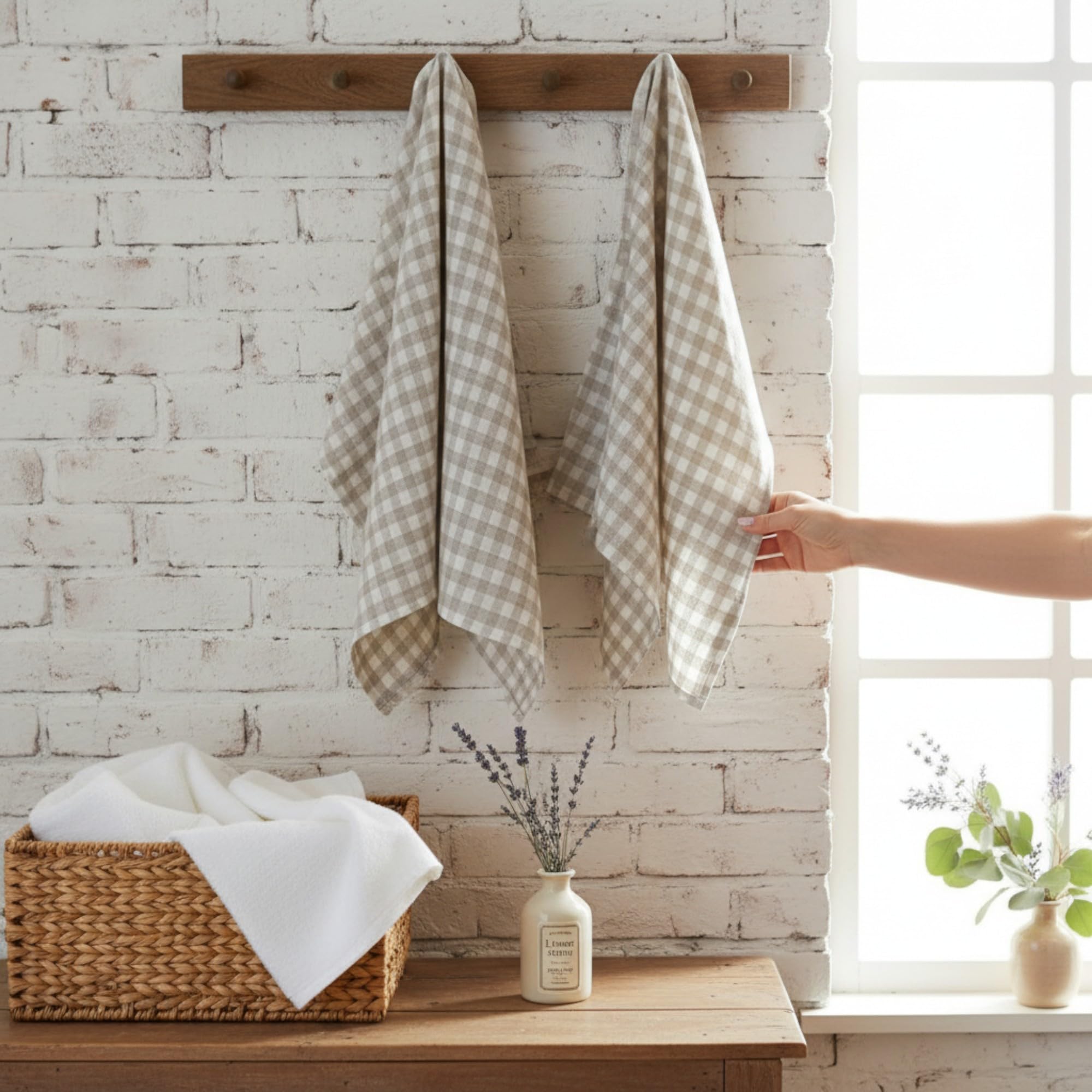 Stonewashed Linen - Strofinacci da cucina in 100% puro lino, 50 x 68 cm, set da 2 (motivo a quadri naturali)
