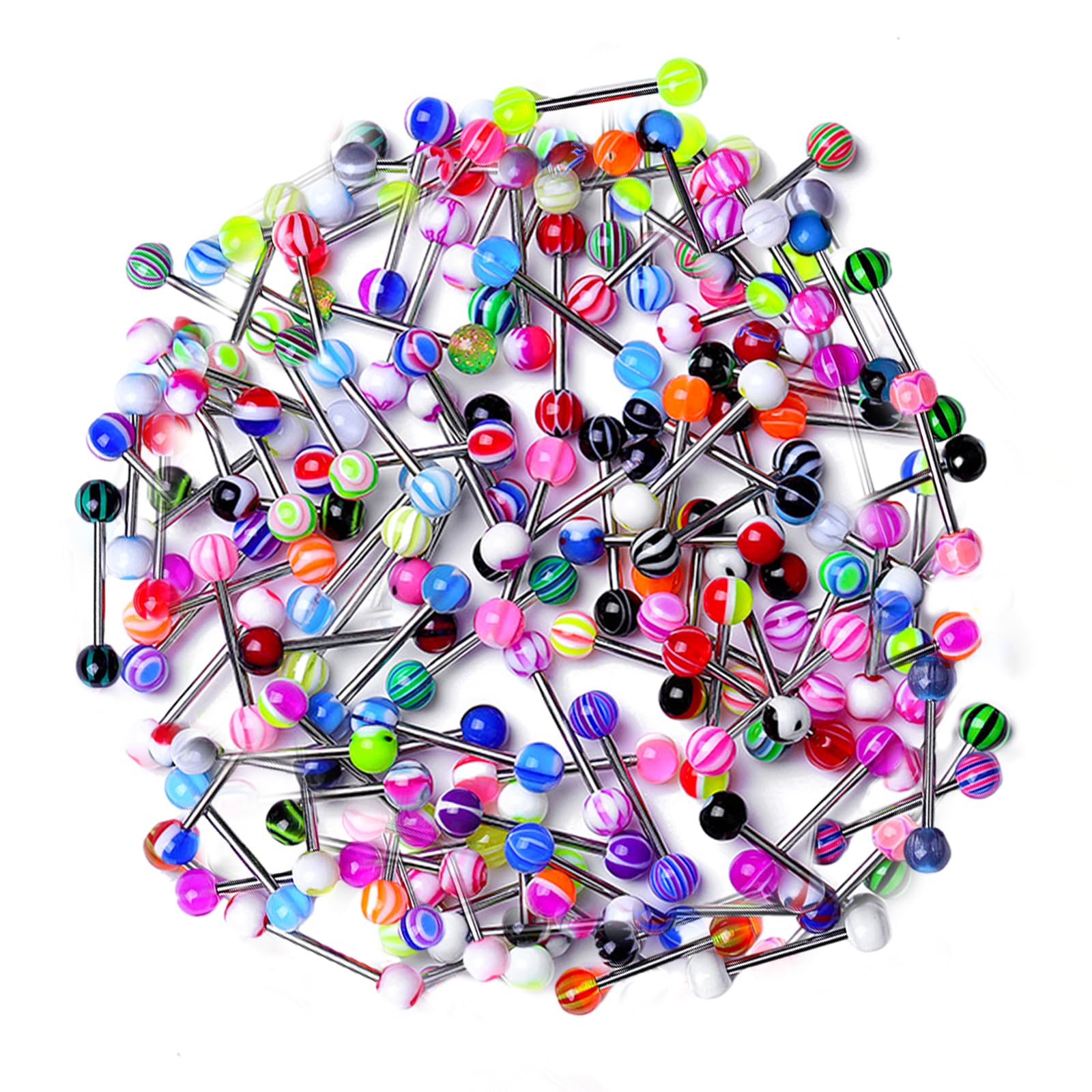 TacinoPaquete De 30 Piercings Para Lengua, Kit De Piercings Para Lengua, Bola Para Piercing De Lengua, Piercing De Lengua AcríLico De Acero Inoxidable De 16 Mm (Colores Aleatorios)
