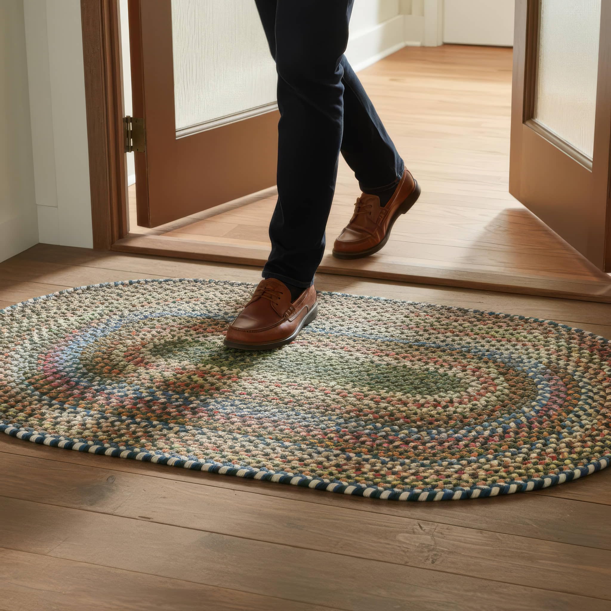 Super Area Rugs Roxbury American Made Braided Rug for Indoor Outdoor Spaces, Spruce Green/Natural Multi, 2' X 3' Oval