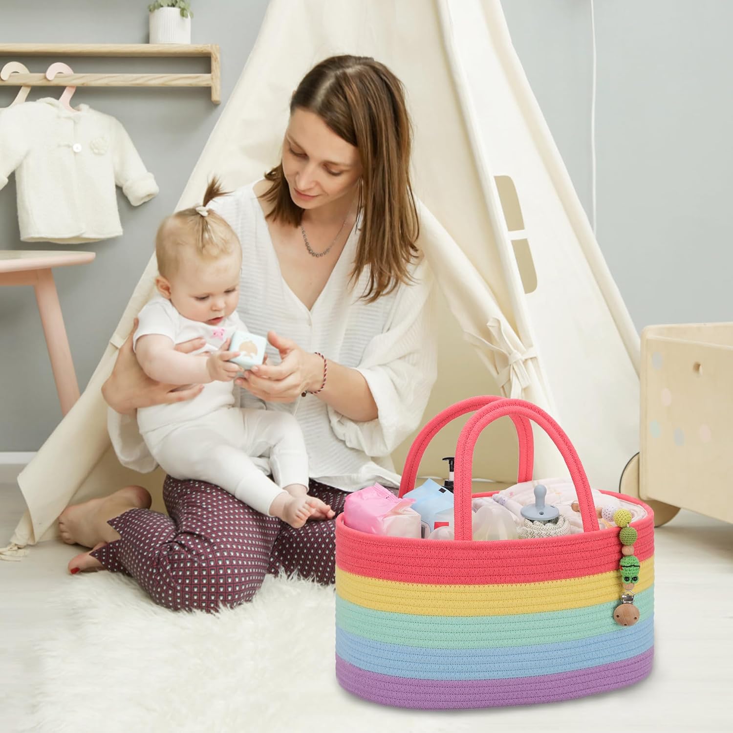 COMSE Large Laundry Basket and Large Baby Diaper Caddy