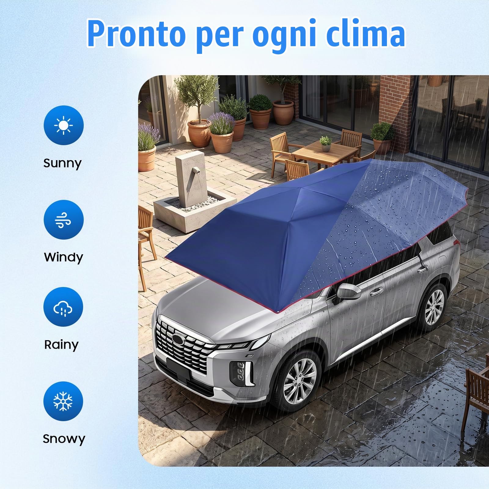 Tenda parasole semiautomatica per auto con UPF 30+, impermeabile, universale, protezione solare, tenda per auto, protezione per tutte le condizioni atmosferiche, per esterni, viaggi, portatile