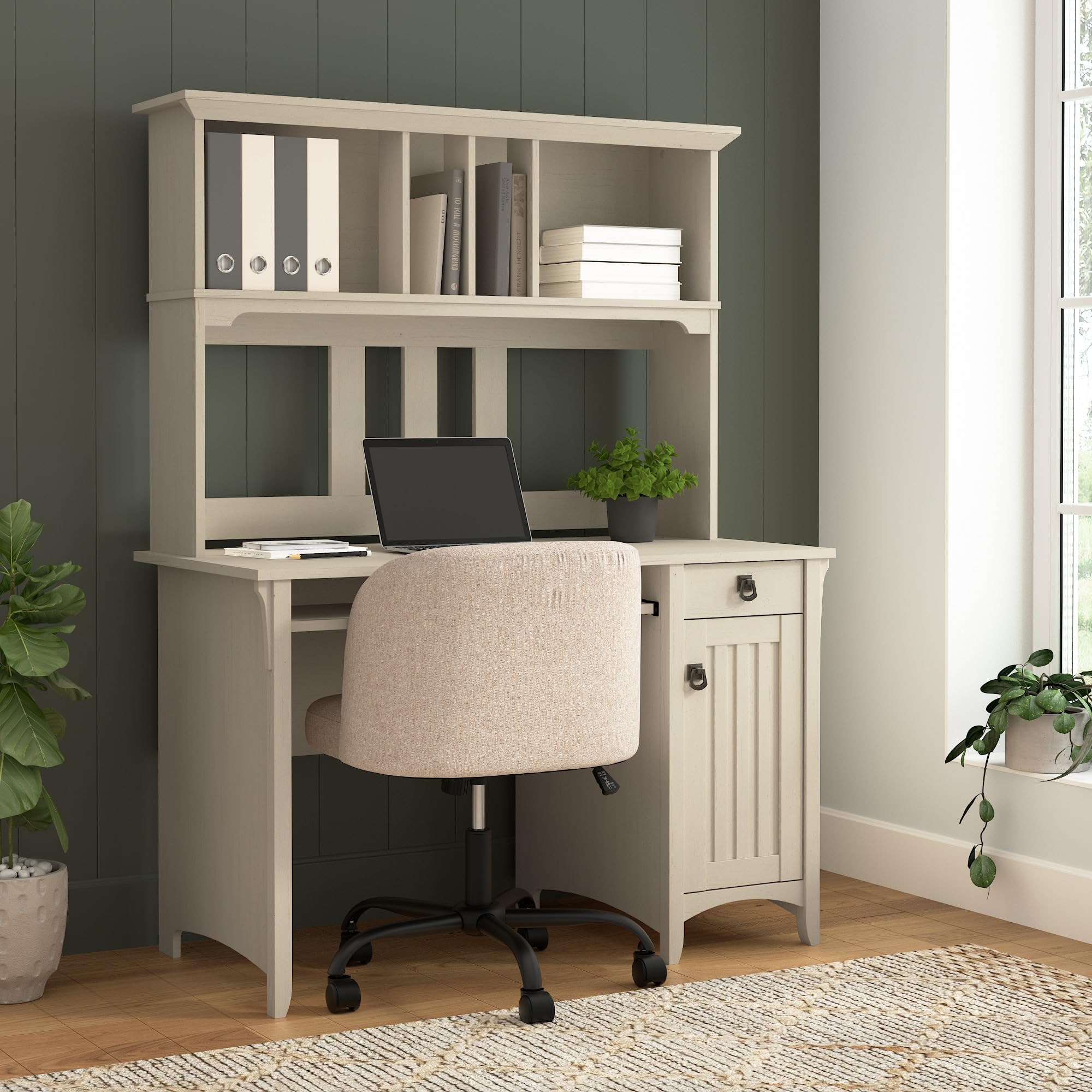Bush Home Salinas Small Computer Desk with Hutch in Antique White - 2