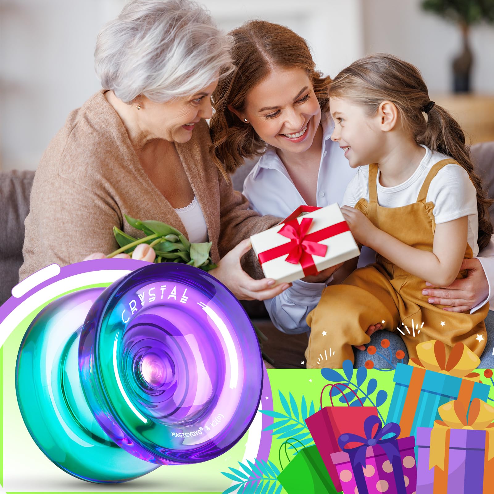 YOSTAR JoJo Profi K2 Crystal Responsive para niños, truco profesional para principiantes, doble propósito con ralentí, Yoyo sin respuesta con rodamiento, 12 cuerdas, funda